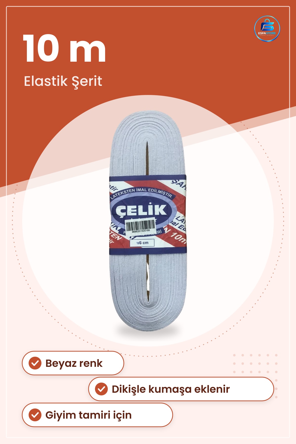 Paça Lastiği Beyaz 10 m 2 cm Elastik Şerit Dikişlik Giyim Tamiri Pantolon Paçası Bant