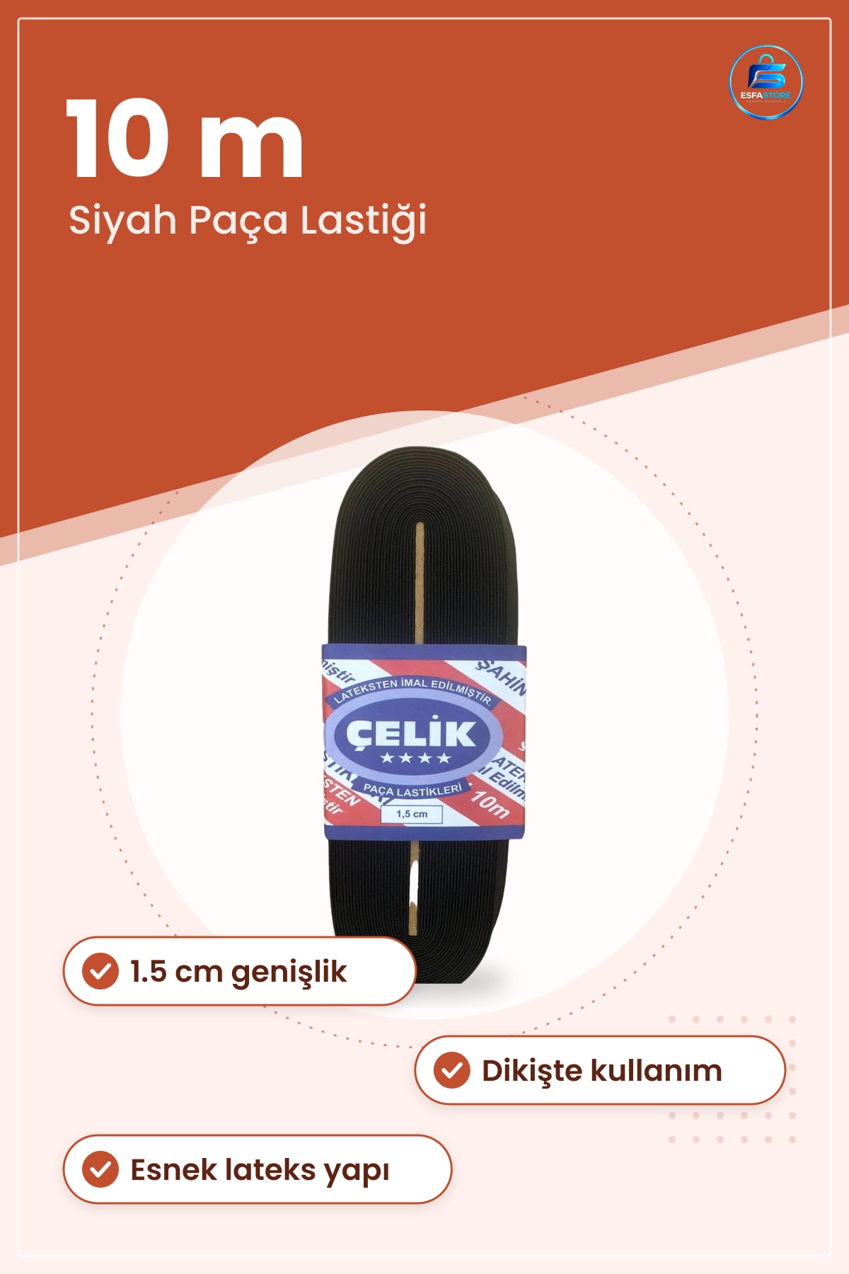 Siyah Paça Lastikı 10 m 1.5 cm Dekoratif Şerit Dikiş Hobi Malzemesi Elastik Bant