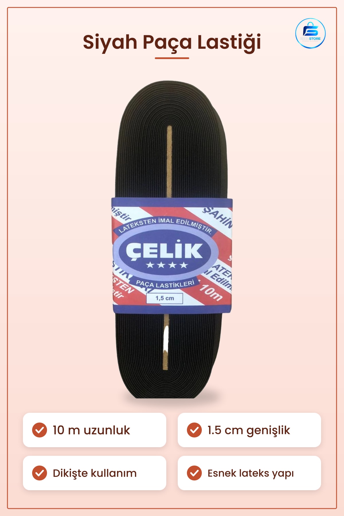 Siyah Paça Lastikı 10 m 1.5 cm Dekoratif Şerit Dikiş Hobi Malzemesi Elastik Bant
