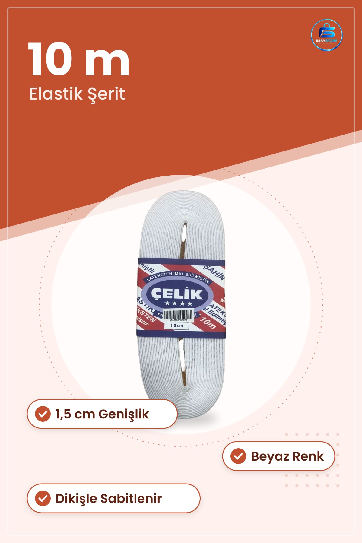 Beyaz Paça Lastiği 1,5 cm 10 m Dekoratif Elastik Şerit Lastik Dikiş Hobi Malzemesi