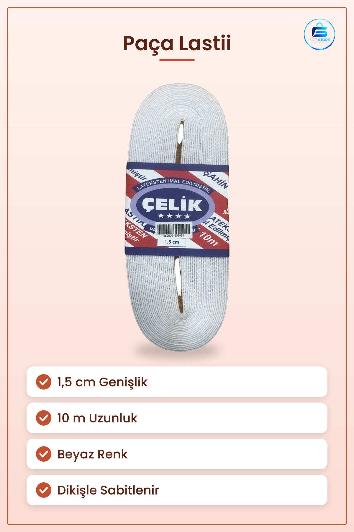 Beyaz Paça Lastiği 1,5 cm 10 m Dekoratif Elastik Şerit Lastik Dikiş Hobi Malzemesi