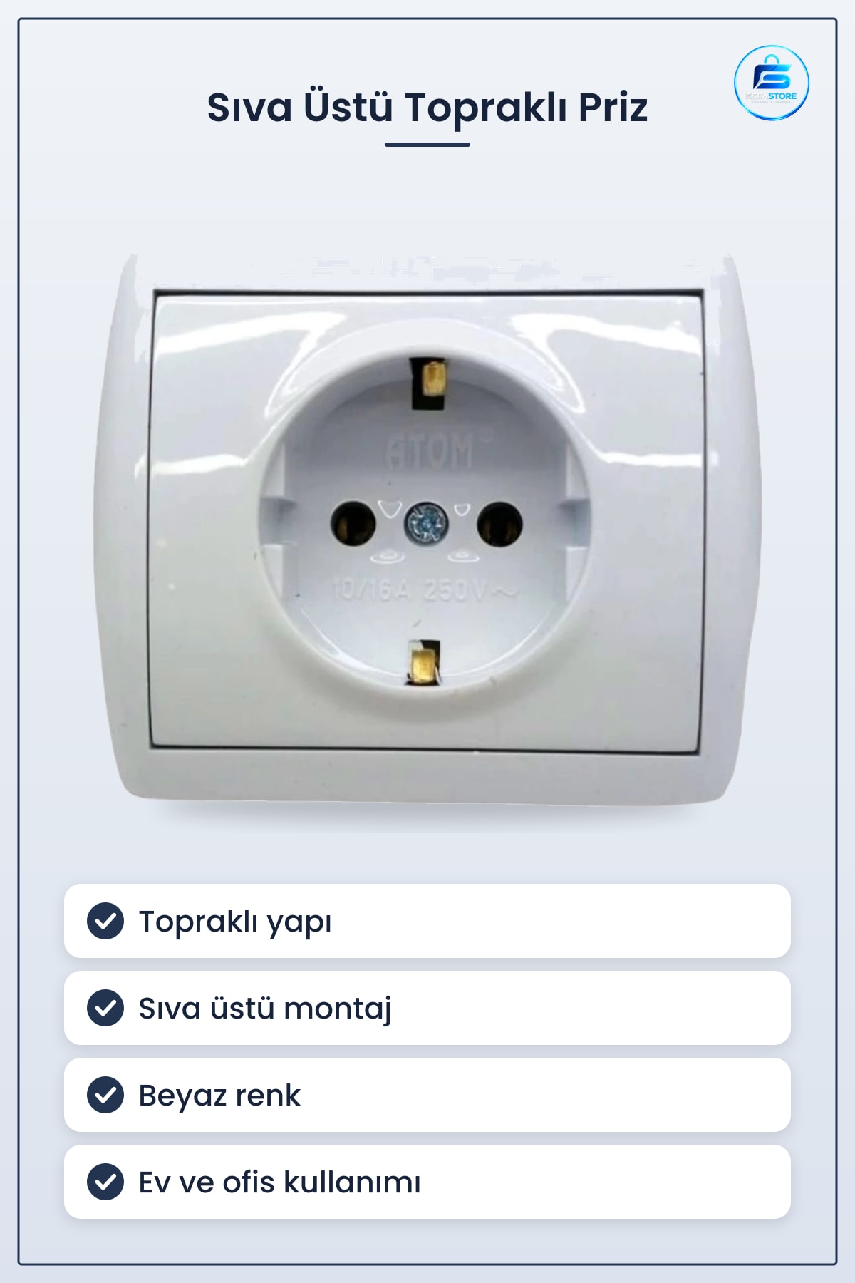 Sıva Üstü Topraklı Priz Ev Ofis Duvar Elektrik Tesisat Malzemesi Cihaz Bağlantı Noktası Beyaz