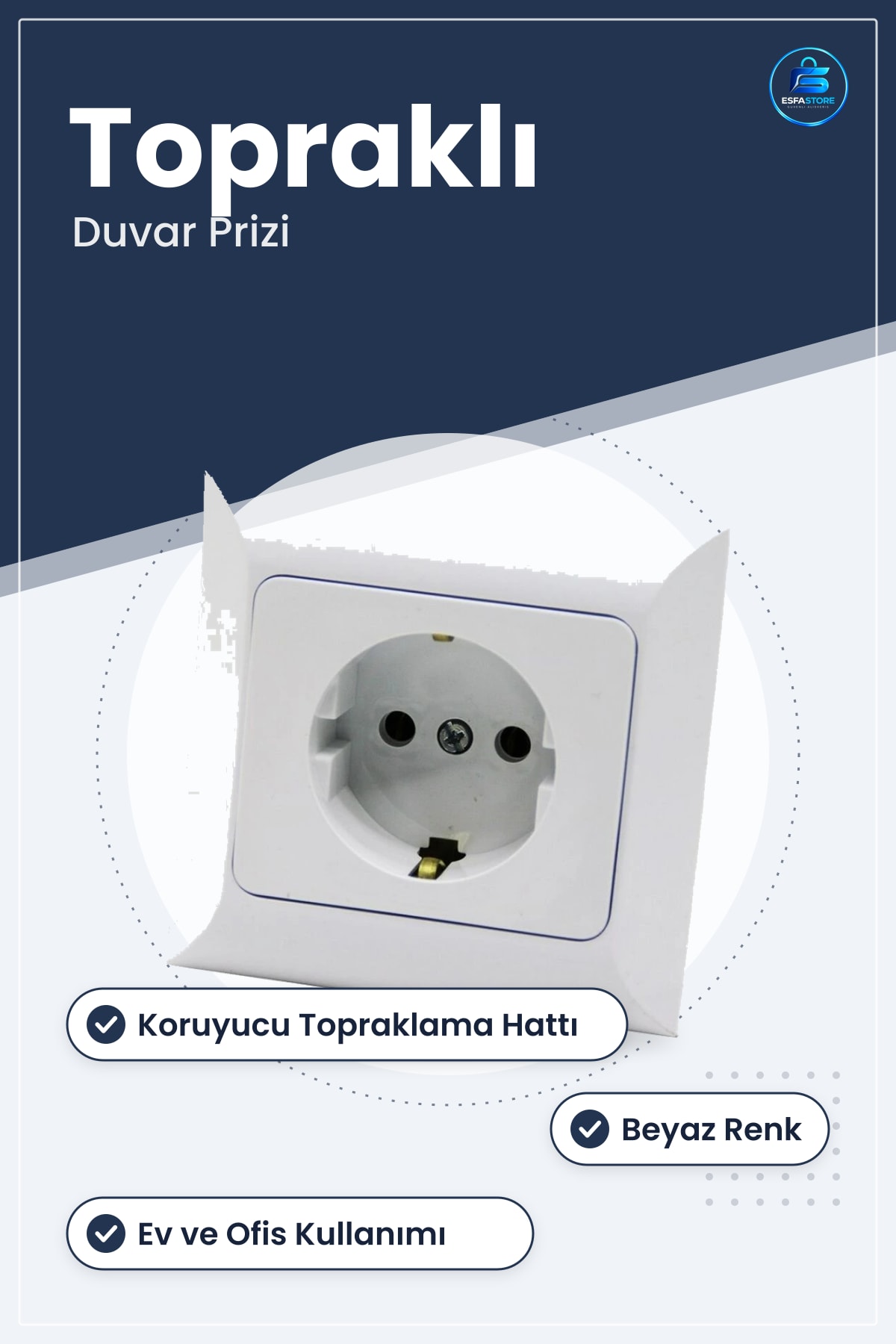Topraklı Priz Beyaz Duvar Prizi Schuko Tipi Elektrik Tesisat Malzemesi Ev ve Ofis Kullanımı İçin