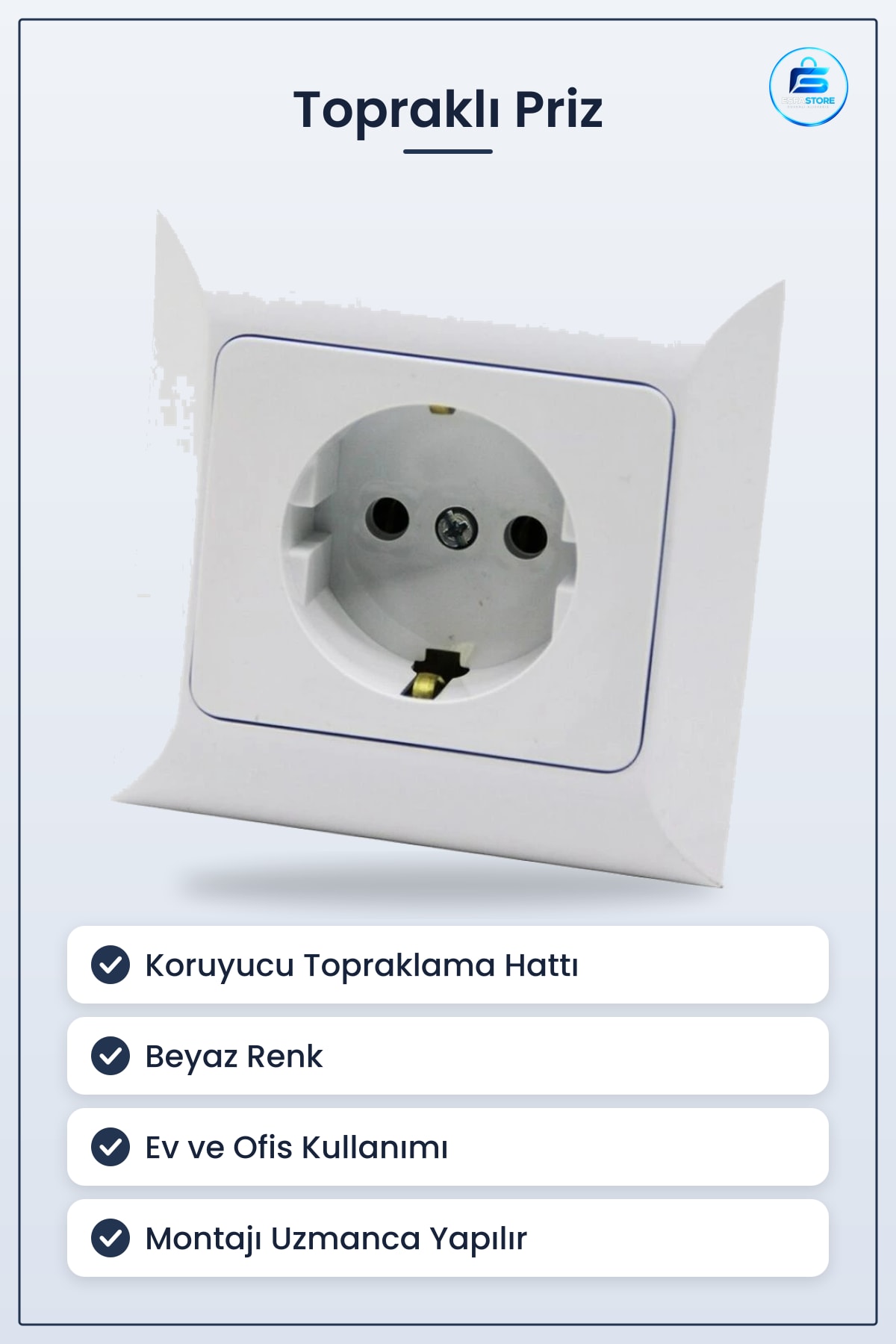 Topraklı Priz Beyaz Duvar Prizi Schuko Tipi Elektrik Tesisat Malzemesi Ev ve Ofis Kullanımı İçin