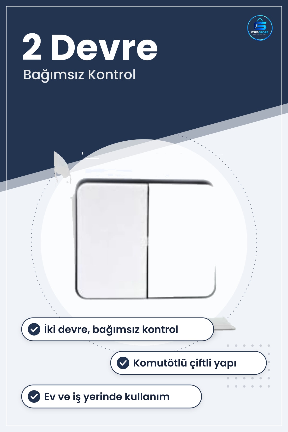 Lamba Anahtarı Komütatör Çiftli Anahtar İki Devreyi Bağımsız Kontrol Elektrik Tesisat Malzemesi