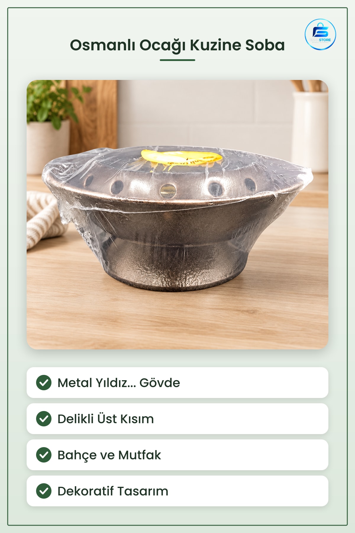 Lüx Osmanlı Ocağı Kuzine Soba Metal Isıtma Bahçe ve Mutfak Kullanımına Uygun Dekoratif Model