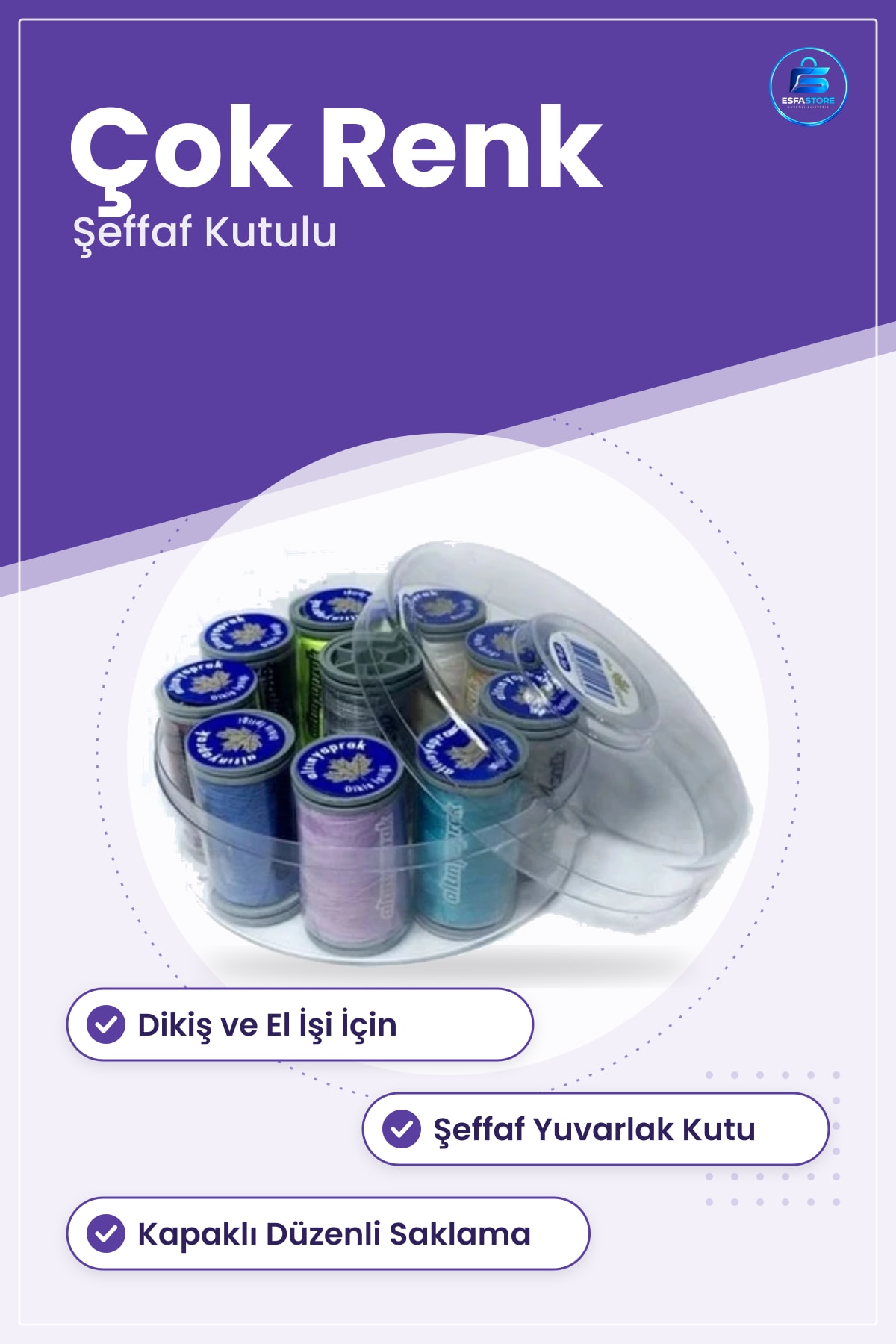 Yuvarlak Makara İpi Renkli Dikiş İplikleri Şeffaf Kutulu El İşi Malzemesi Ev Hobi Seti