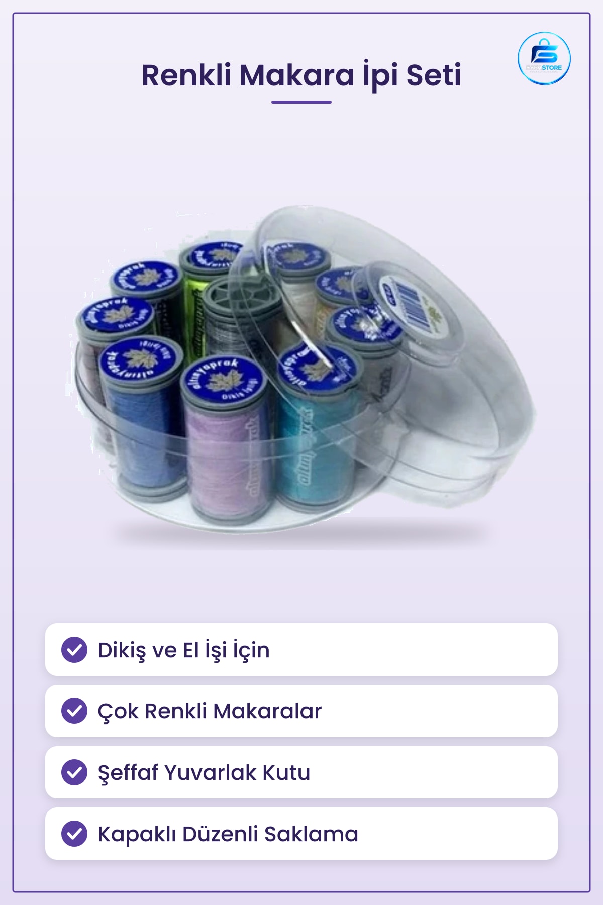 Yuvarlak Makara İpi Renkli Dikiş İplikleri Şeffaf Kutulu El İşi Malzemesi Ev Hobi Seti