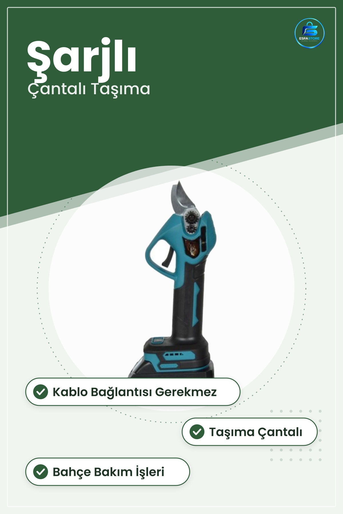 Şarjlı Dal Budama Makinesi Çantalı Elektrikli Makas Bahçe Ağaç Bakım Aleti Taşıma Çantası