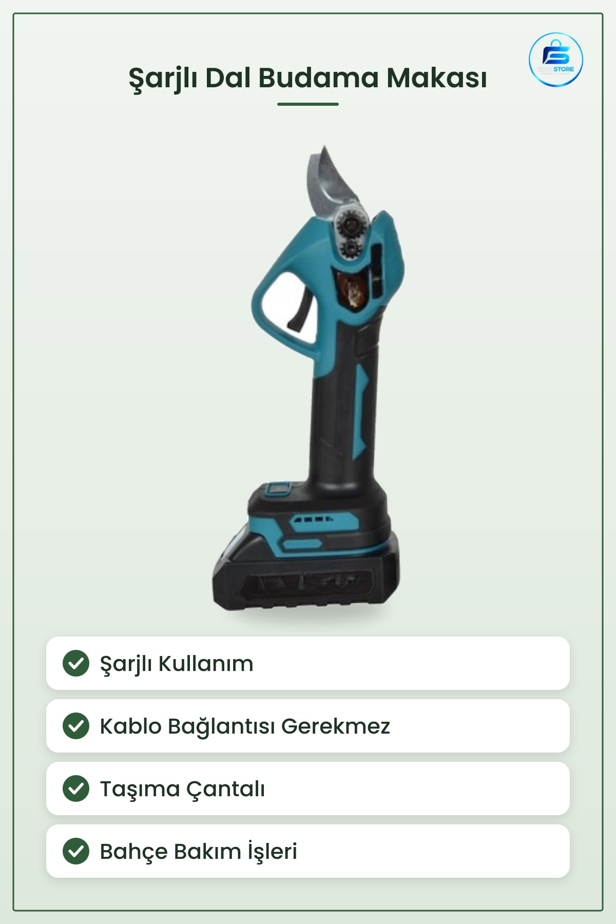 Şarjlı Dal Budama Makinesi Çantalı Elektrikli Makas Bahçe Ağaç Bakım Aleti Taşıma Çantası