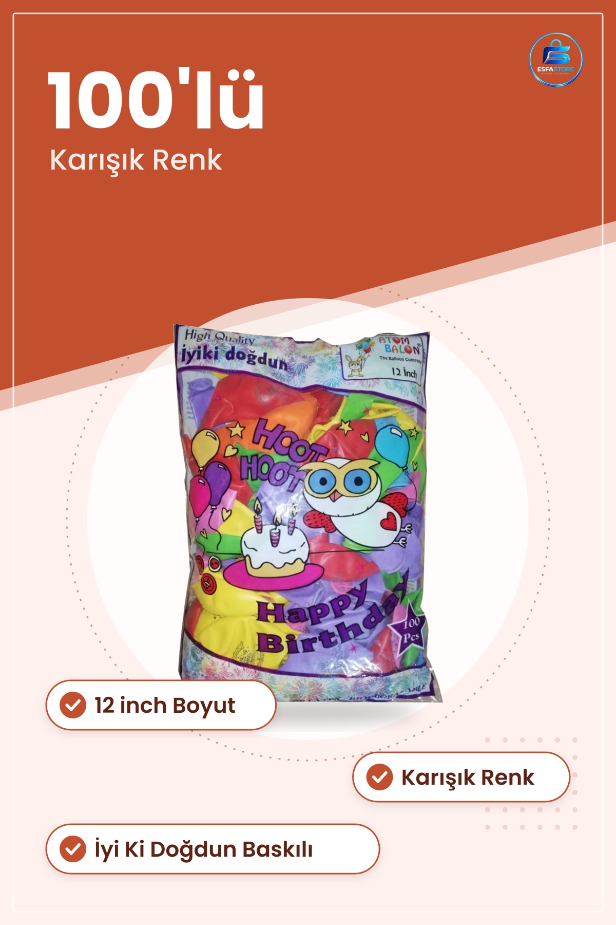 İyi Ki Doğdun Balon 100'lü 12 inch Doğum Günü Partisi İçin Karışık Renk Süsleme Seti