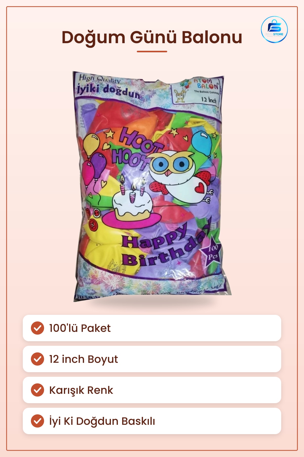 İyi Ki Doğdun Balon 100'lü 12 inch Doğum Günü Partisi İçin Karışık Renk Süsleme Seti