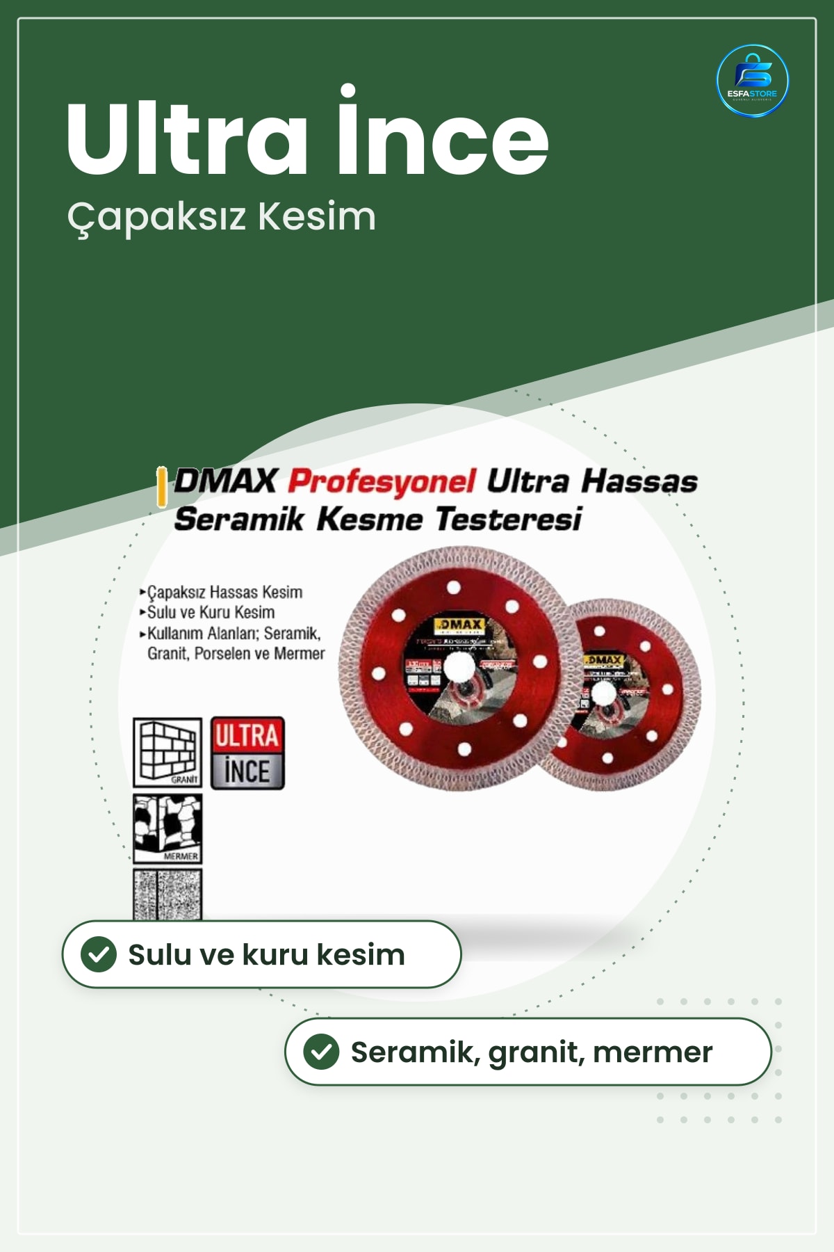 Ultra İnce Seramik Kesme Testeresi Daire Testere Bıçağı Çapaksız Kesim Granit Porselen Mermer