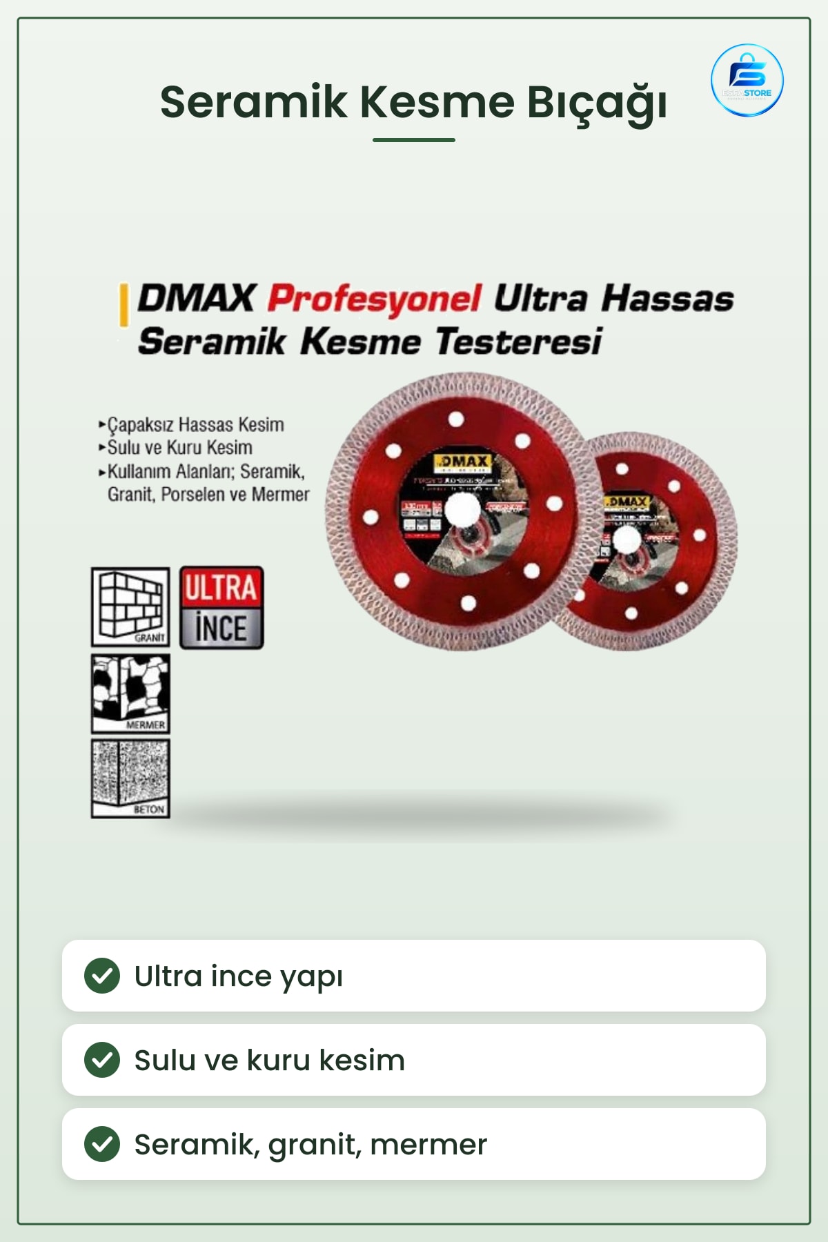 Ultra İnce Seramik Kesme Testeresi Daire Testere Bıçağı Çapaksız Kesim Granit Porselen Mermer