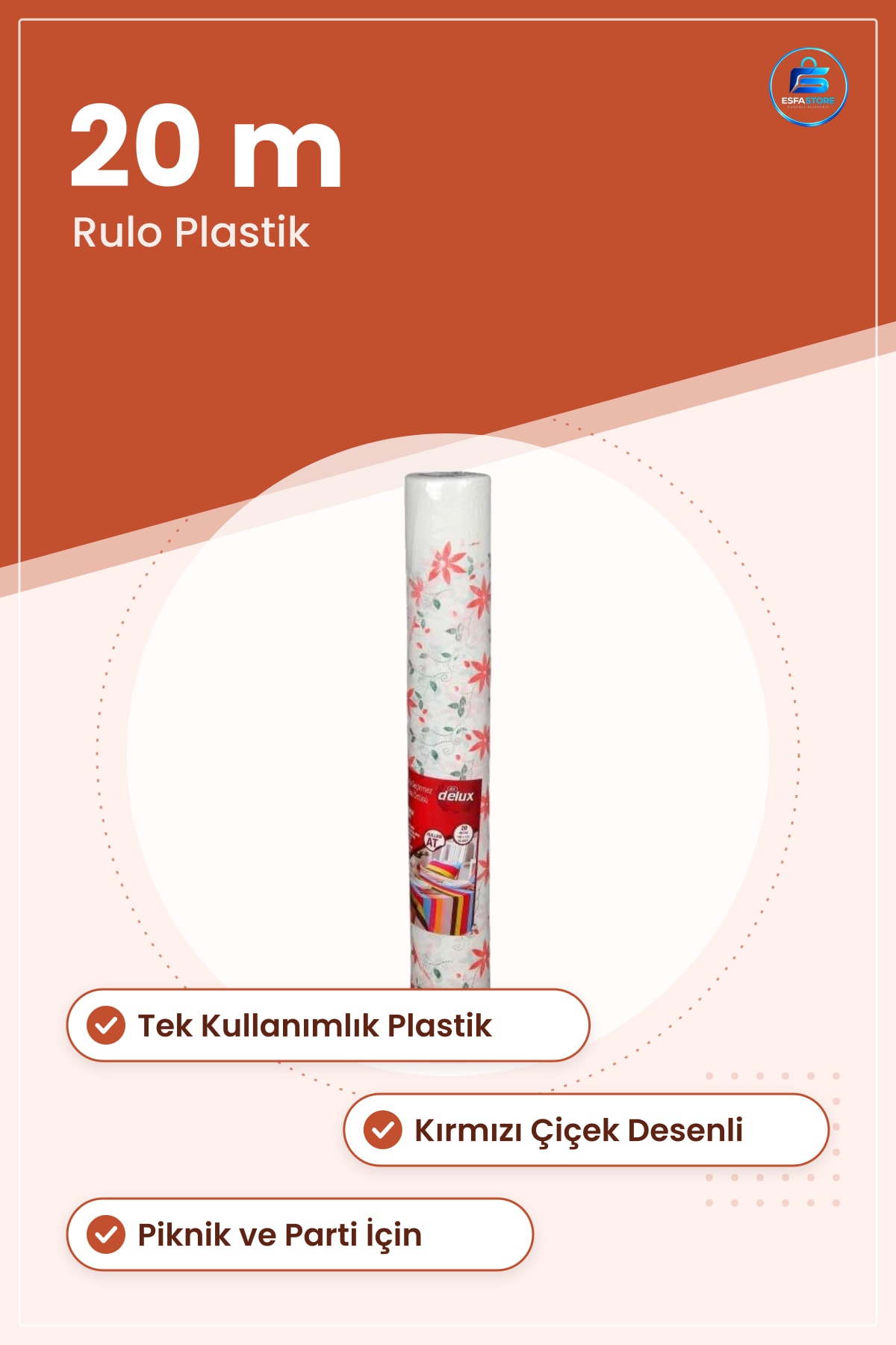Plastik Masa Örtüsü Kullan At 20 m Rulo Piknik Çiçekli Tek Kullanımlık Sofra Kaplaması
