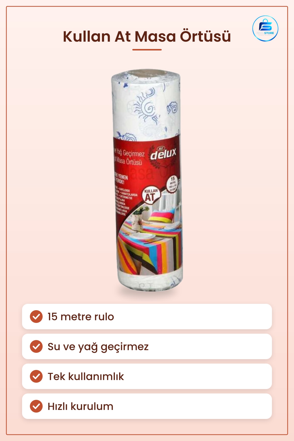 Kullan At Masa Örtüsü 15 mt Plastik Rulo Yağ Geçirmez Yemek Parti Etkinlik Hazırlık