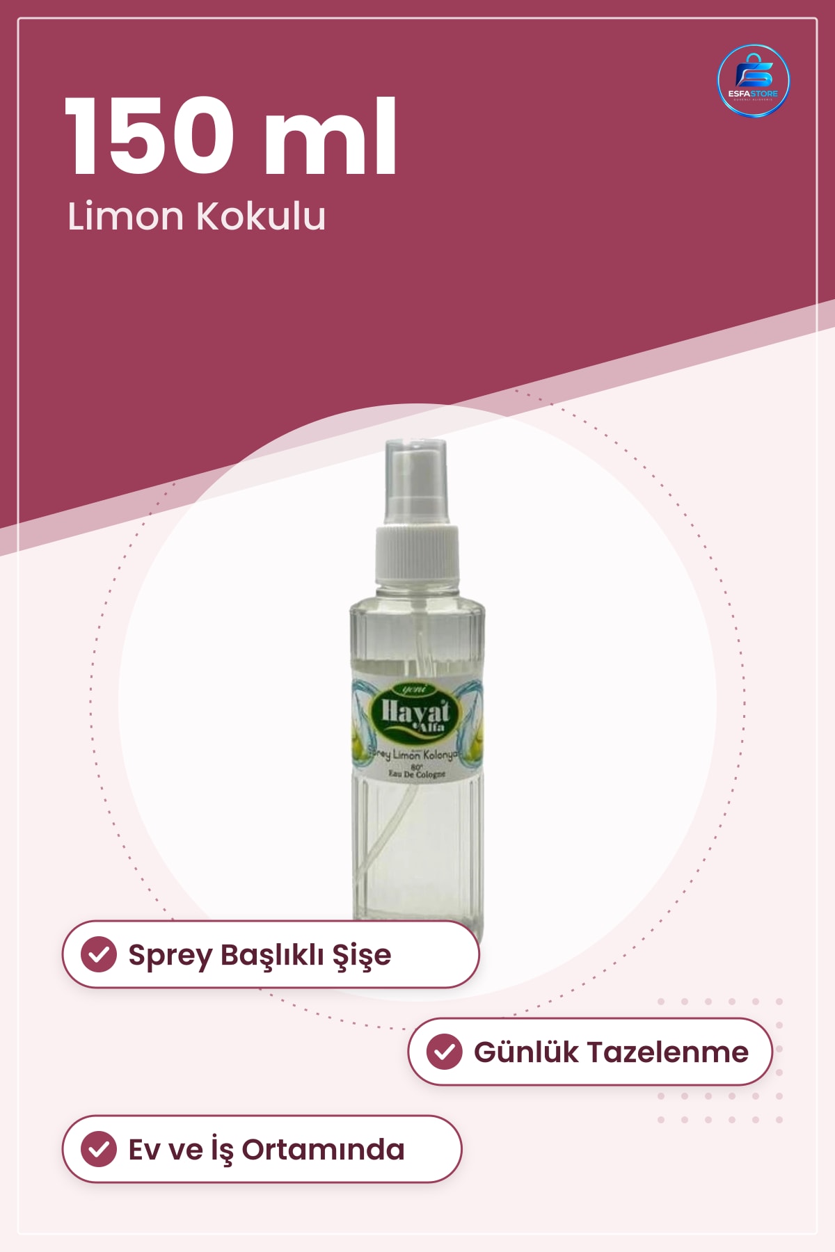 Kolonya Sprey Limon 150 ml Günlük Tazelenme Hızlı ve Kişisel Bakım İçin Pratik Kullanım