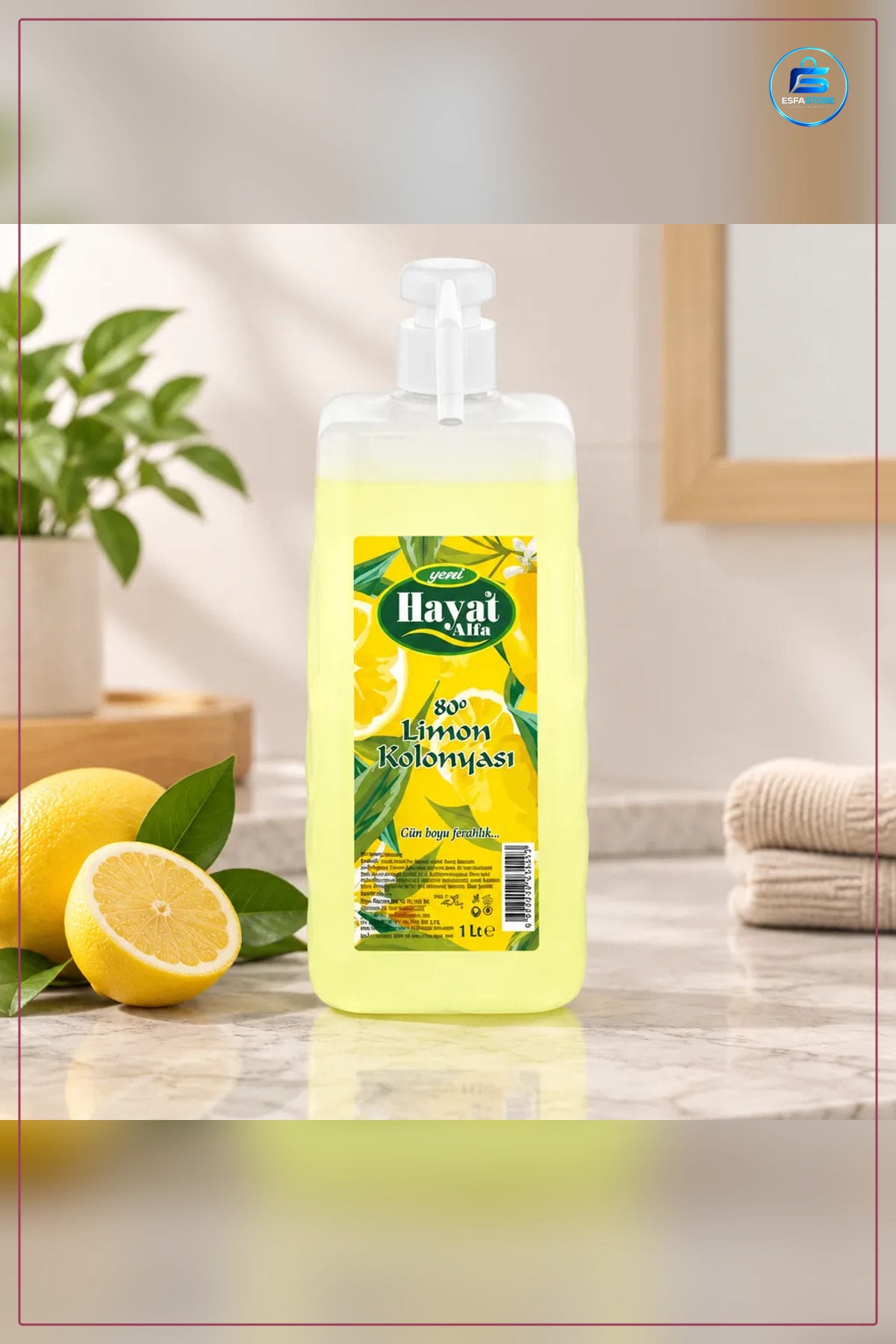 Pompalı Limon Kolonyası 1 L Banyo Ev Kullanımı Pratik Başlıklı Kolonya Ferahlık Kokusu