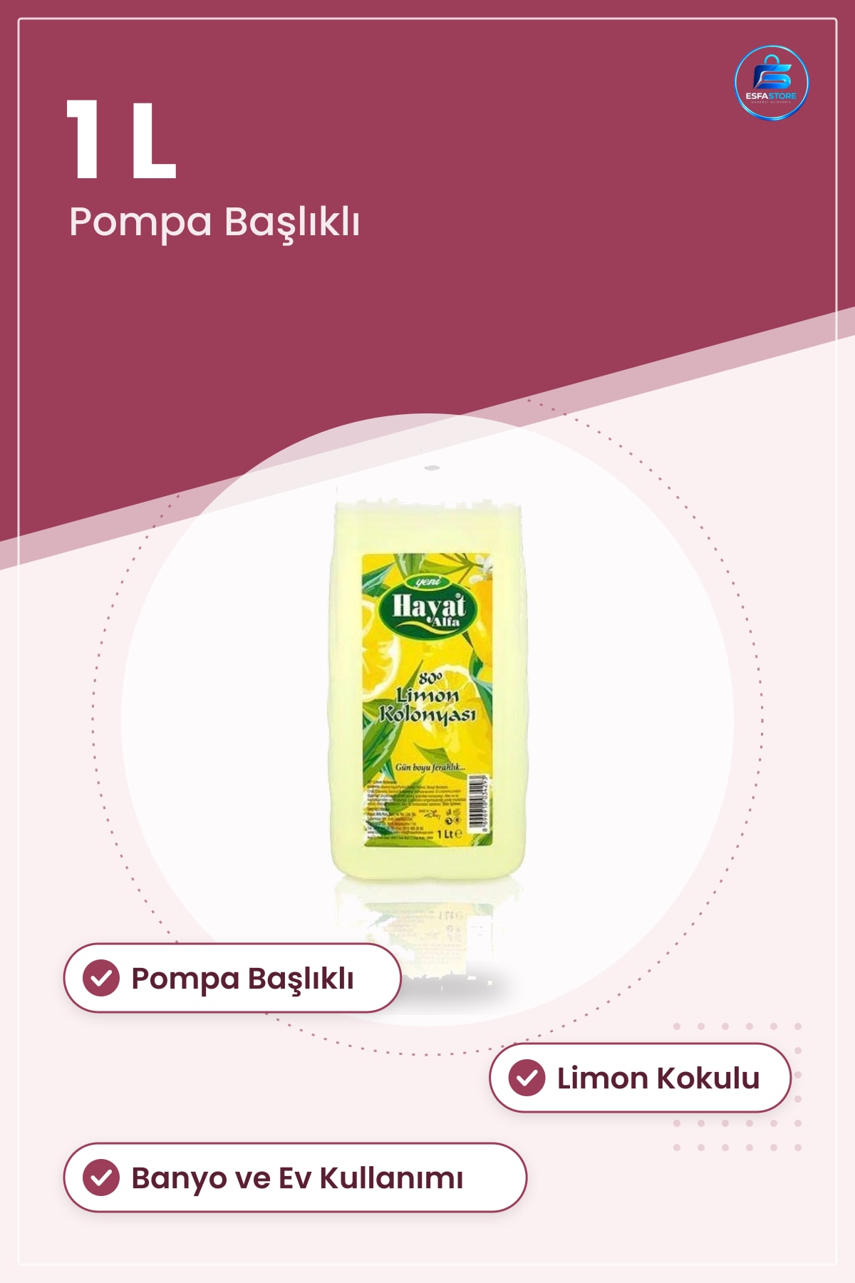 Pompalı Limon Kolonyası 1 L Banyo Ev Kullanımı Pratik Başlıklı Kolonya Ferahlık Kokusu