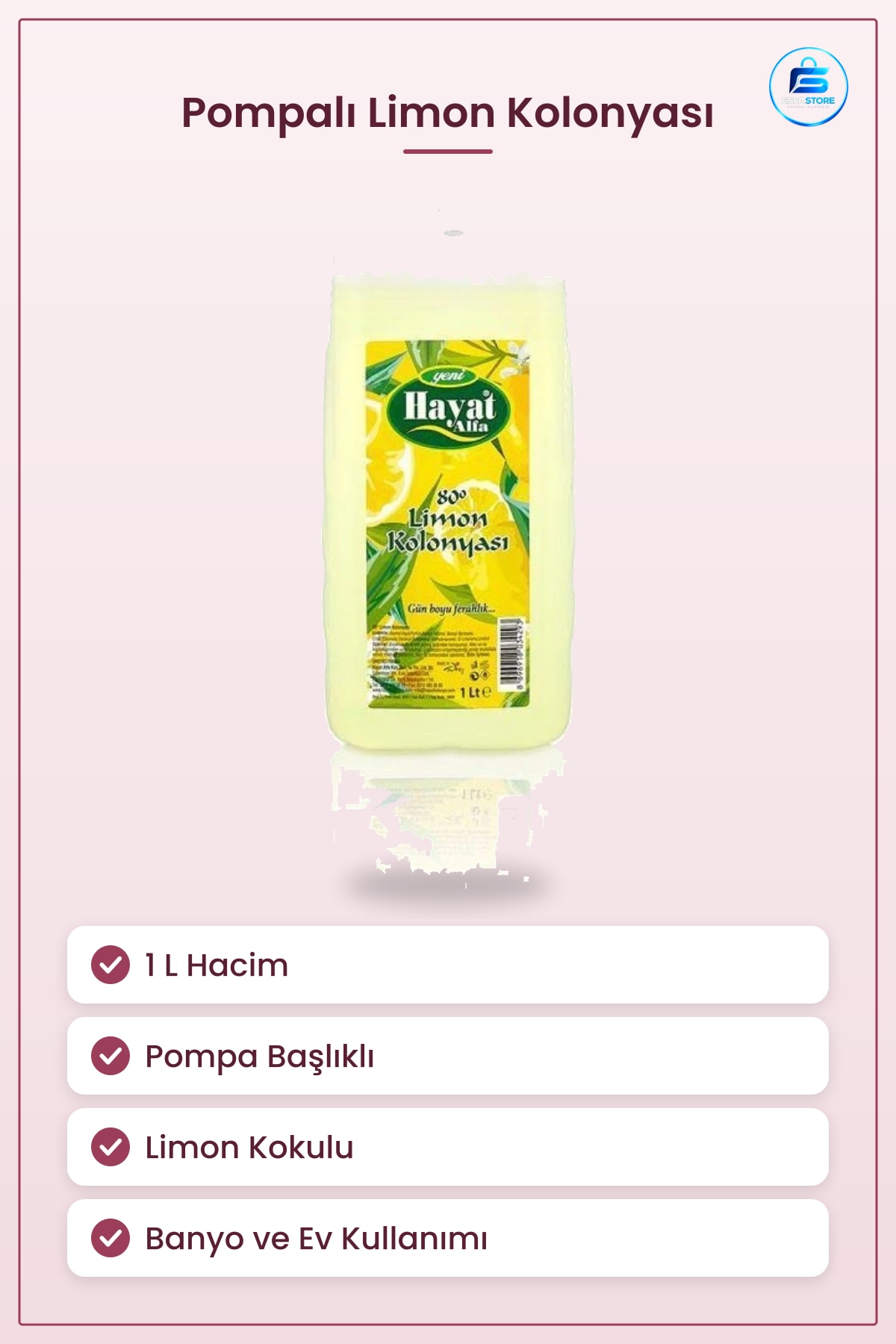 Pompalı Limon Kolonyası 1 L Banyo Ev Kullanımı Pratik Başlıklı Kolonya Ferahlık Kokusu