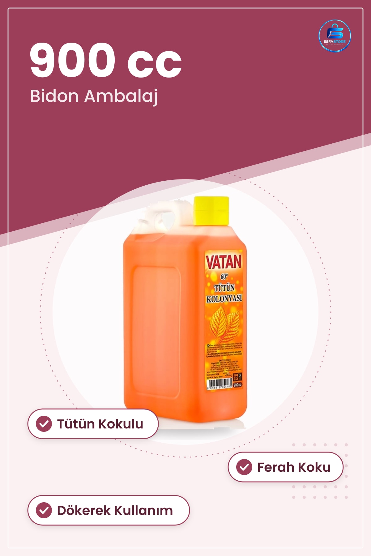 Tütün Kolonyası cc Bidon Derece Ev Banyo Kullanımına Uygun Ferah Kokulu Ürün Kullanışlı