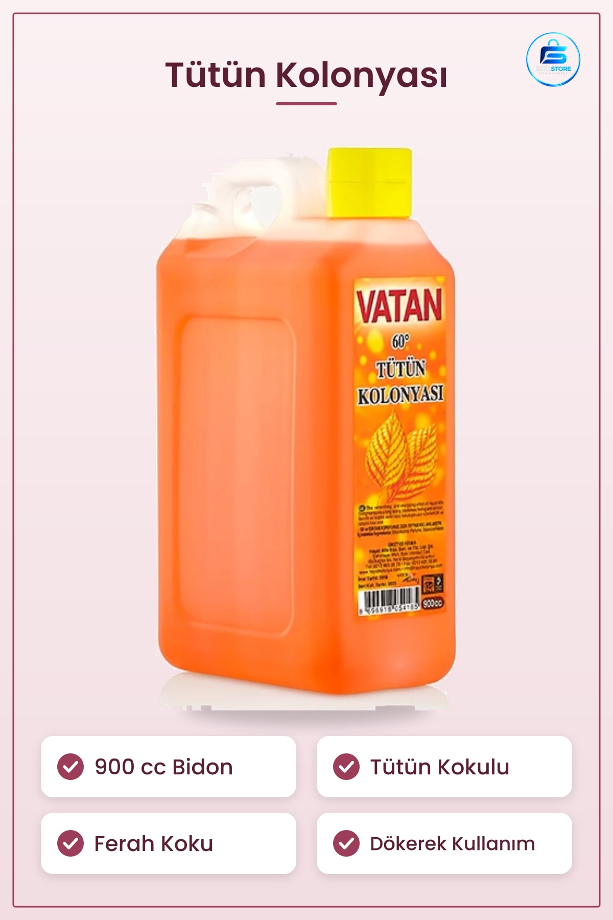 Tütün Kolonyası cc Bidon Derece Ev Banyo Kullanımına Uygun Ferah Kokulu Ürün Kullanışlı