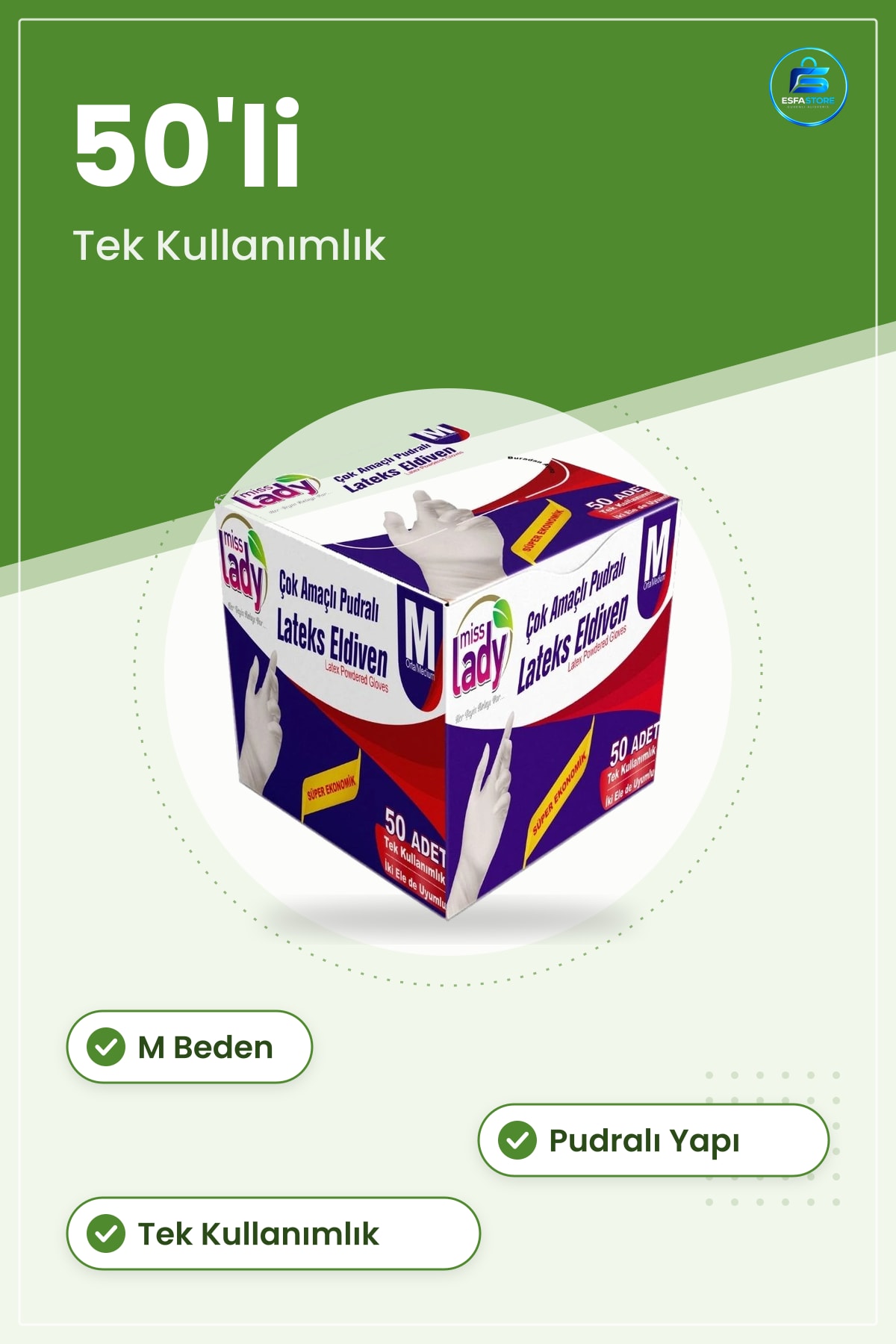 Lateks Eldiven M Beden 50'li Pudralı Tek Kullanımlık Çok Amaçlı Hijyenik Mutfak ve Temizlik