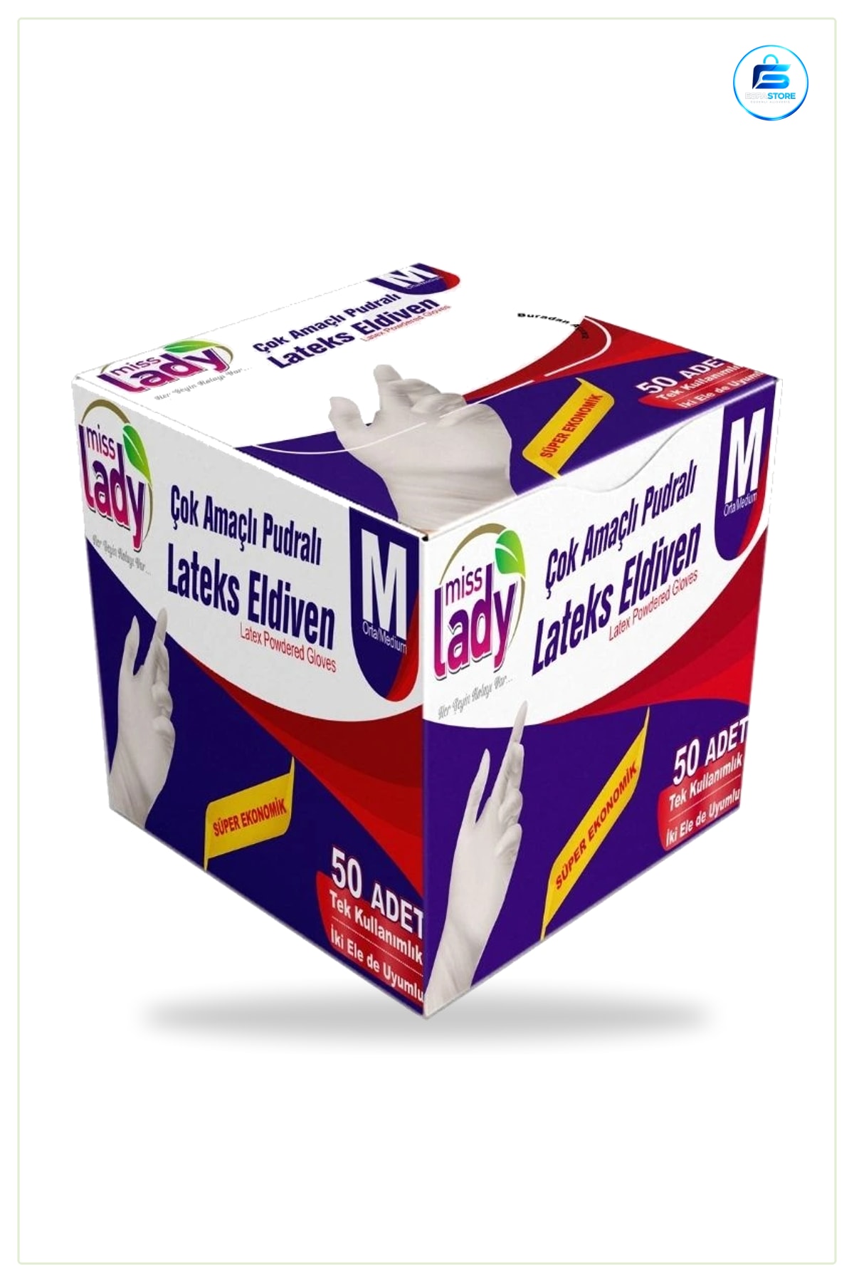 Lateks Eldiven M Beden 50'li Pudralı Tek Kullanımlık Çok Amaçlı Hijyenik Mutfak ve Temizlik