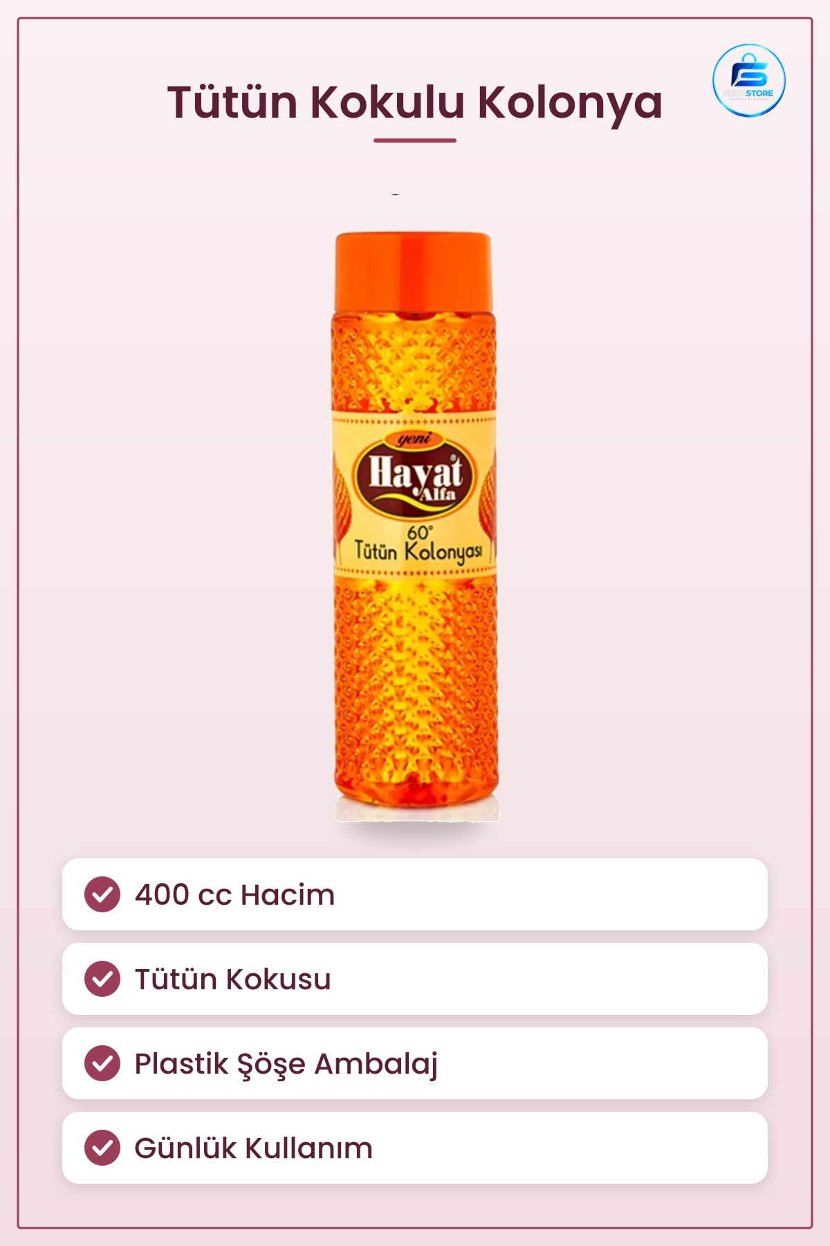 Kolonya cc Tütün Kokulu Plastik Şişeli Günlük Kullanım Kişisel Bakım Parfüm Ürünü