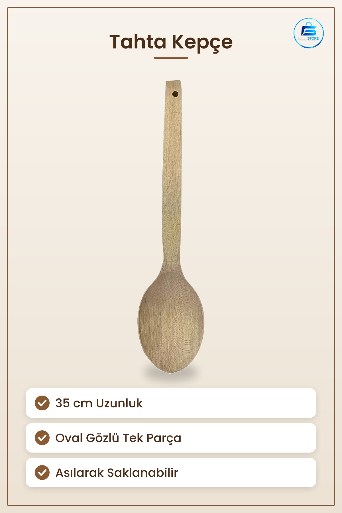 Tahta Kepçe 35 cm Spatula Doğal Ahşap Yemek Karıştırma ve Servis Kaşığı Mutfak Gereci