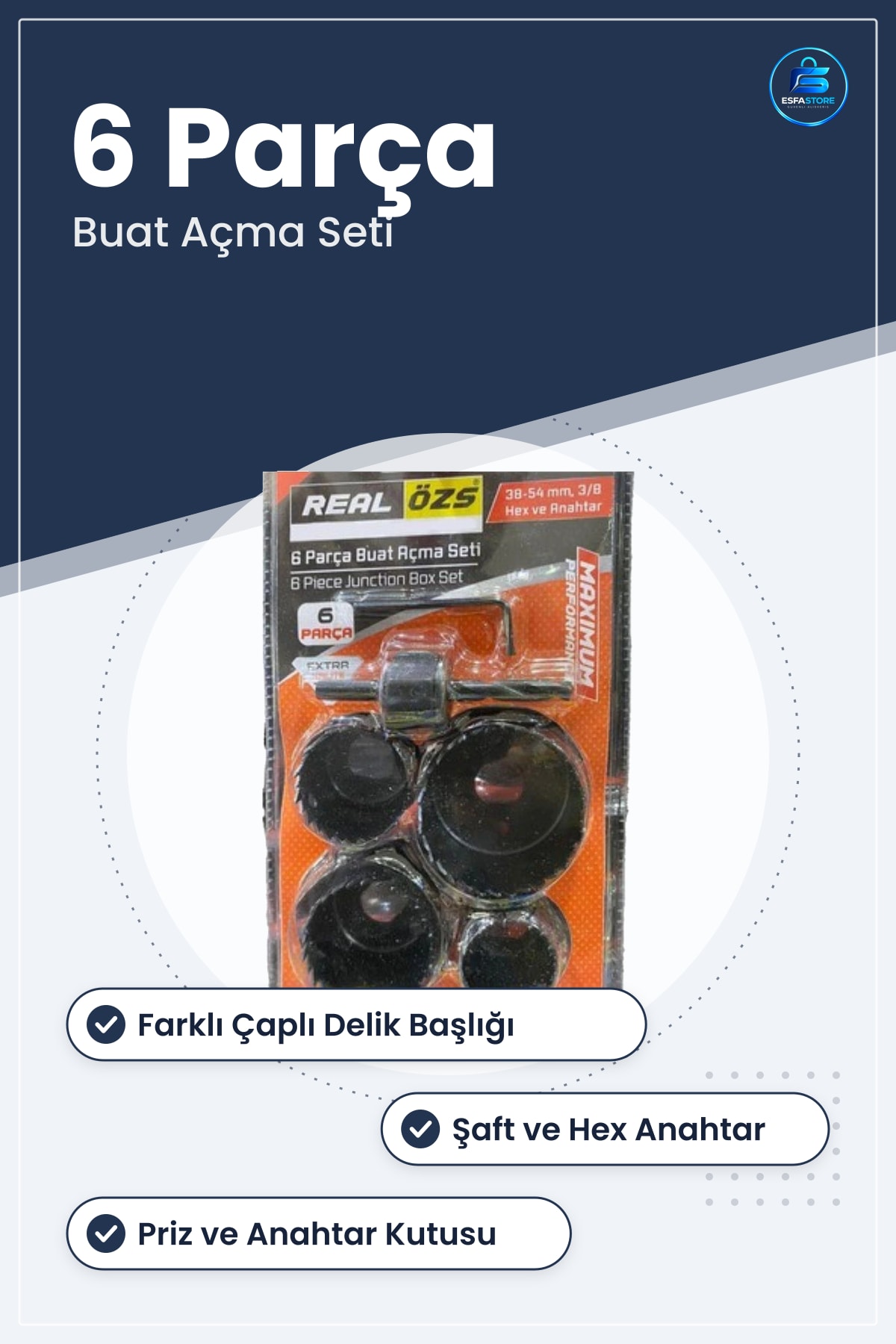 Buat Açma Seti 6 Parça Hex Anahtarlı Delik Testere Elektrik Tesisat Kutusu İçin Avadanlık