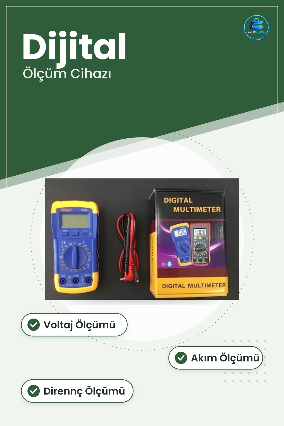 Dijital Multimetre Ölçü Aleti Ölçüm Cihazı Voltaj Akım Direnç Ölçümü Elektrik Test Ekipmanı