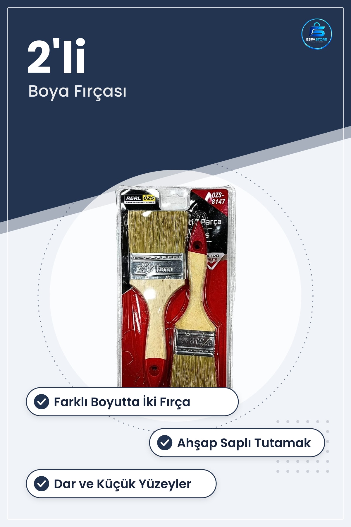 Kestirme Fırça Seti 2'li Boya Fırçası Ahşap Saplı Tutamaklı Boyama Dekorasyon Malzemesi