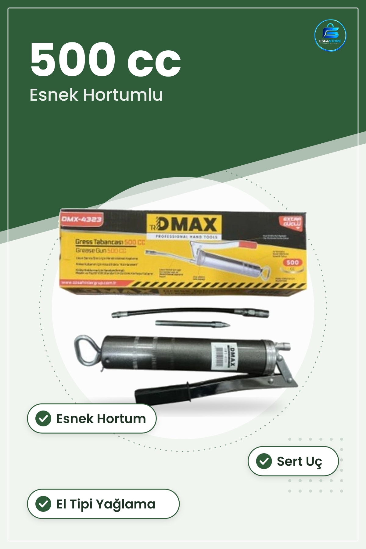 Gres Tabancası 500cc Esnek Hortumlu Sert Uçlu Yağlama Aleti El Tipi Makine Bakım Tamir Ekipmanı