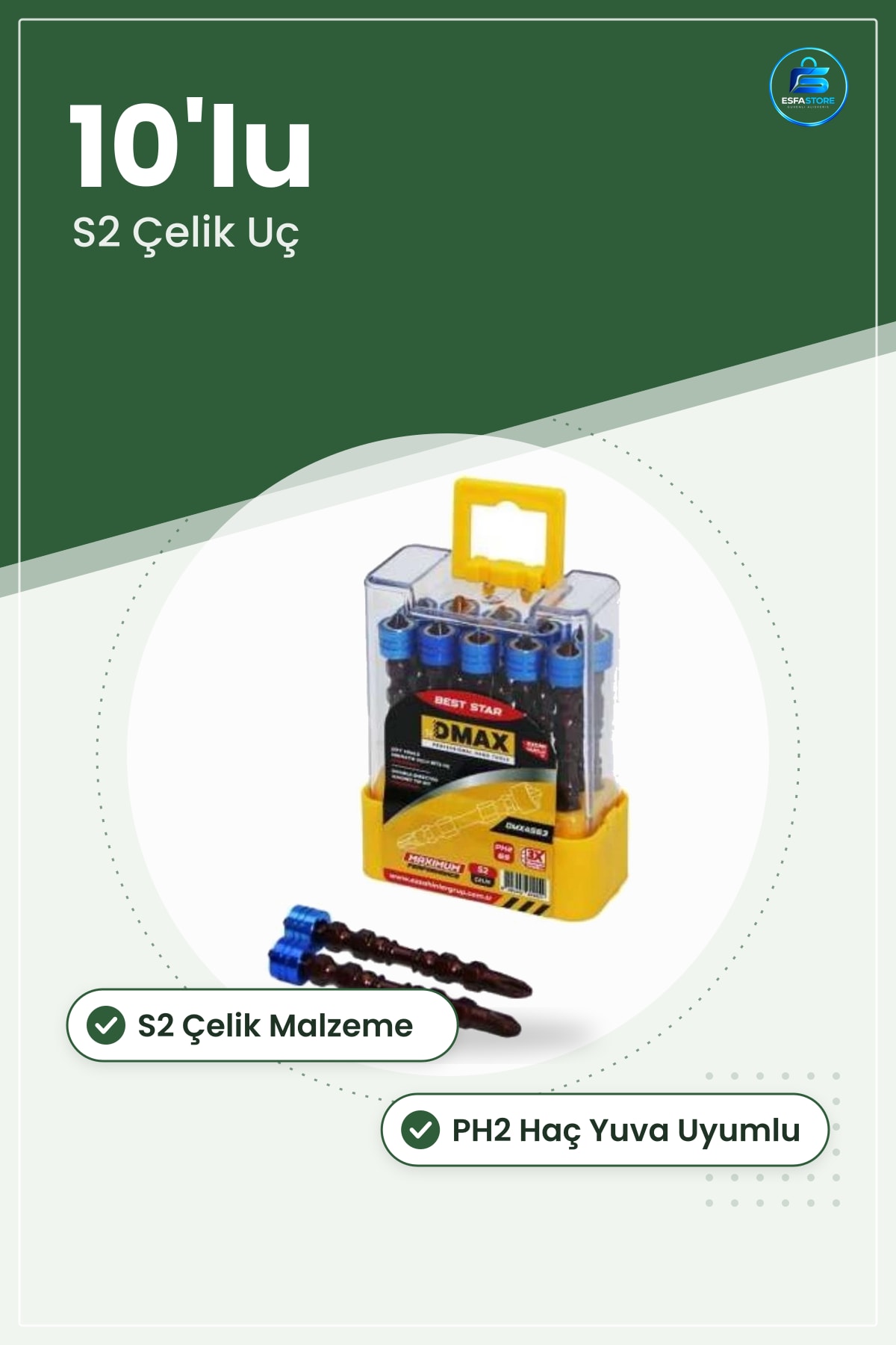 PH2 65 mm Bits Ucu 10'lu S2 Çelik Matkap Elektrikli Tornavida Vidalama Aksesuarı İçin