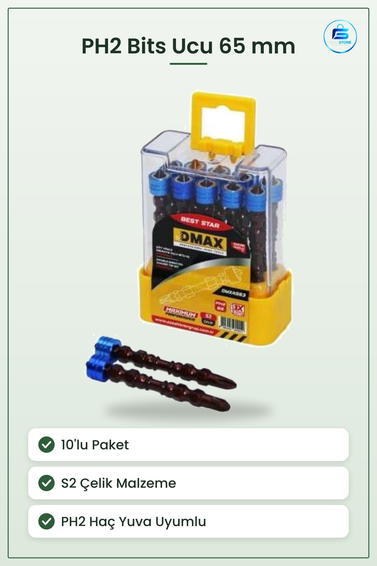 PH2 65 mm Bits Ucu 10'lu S2 Çelik Matkap Elektrikli Tornavida Vidalama Aksesuarı İçin