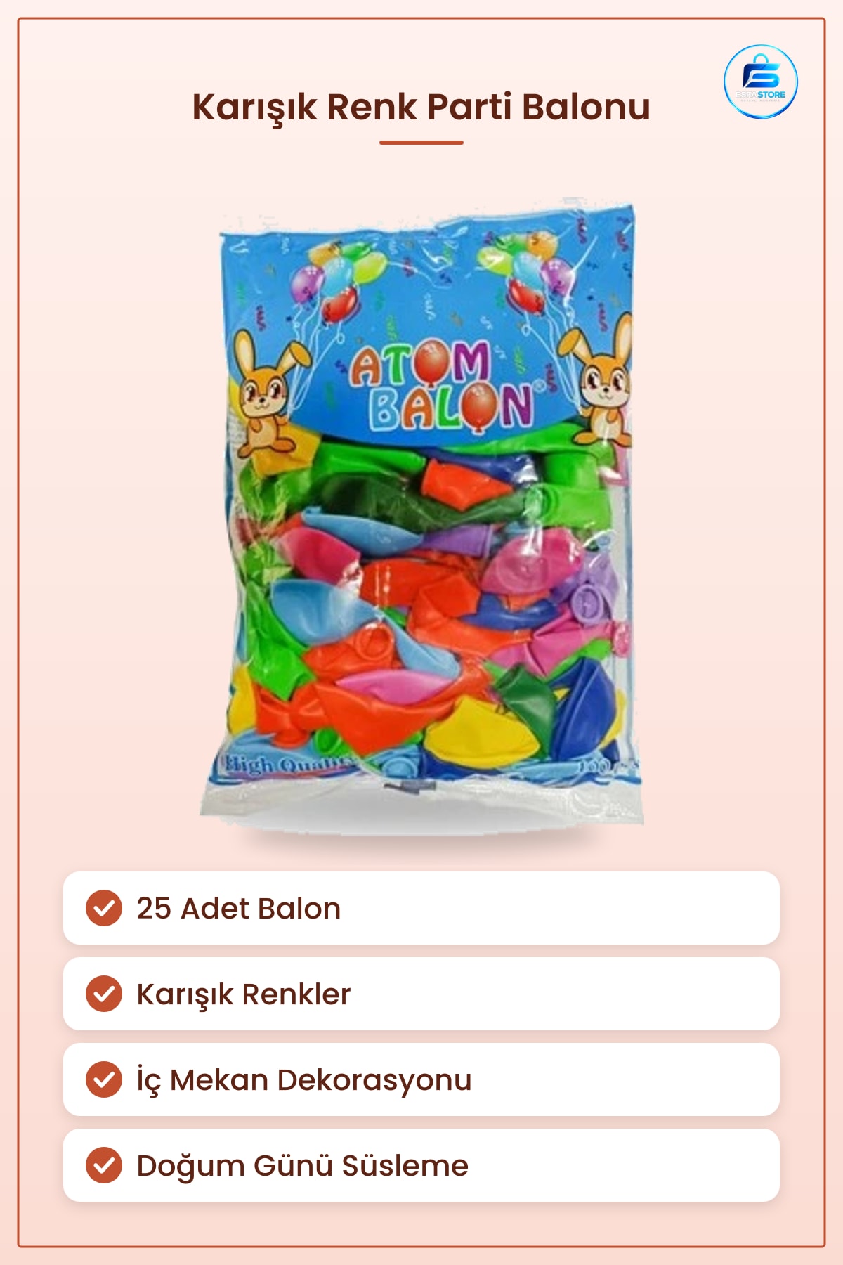 Karışık Renk Parti Balonu 25'li İç Dekorasyon Doğum Günü Kutlama Süsleme Malzemesi