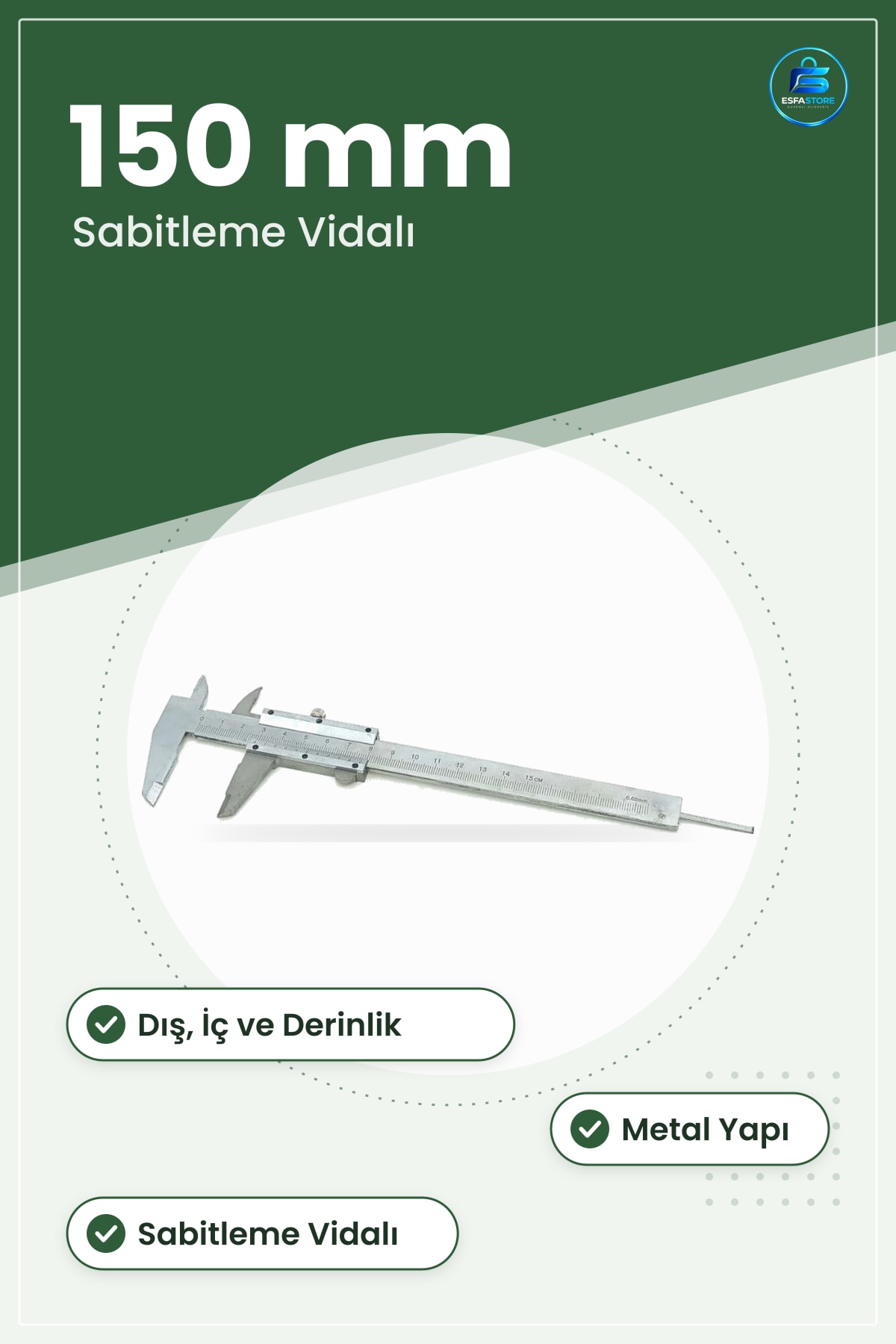 Mekanik Kumpas 150 mm Hassas Dış İç Derinlik Ölçme Cihazı Ölçü Aleti Metal Kaliper