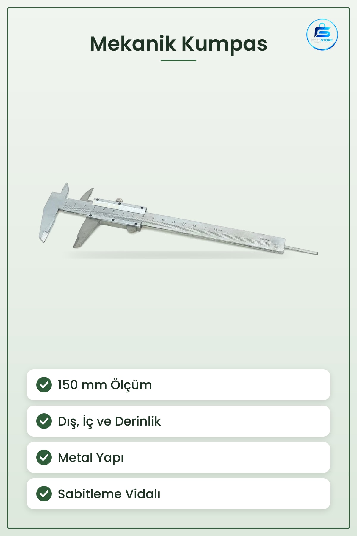 Mekanik Kumpas 150 mm Hassas Dış İç Derinlik Ölçme Cihazı Ölçü Aleti Metal Kaliper