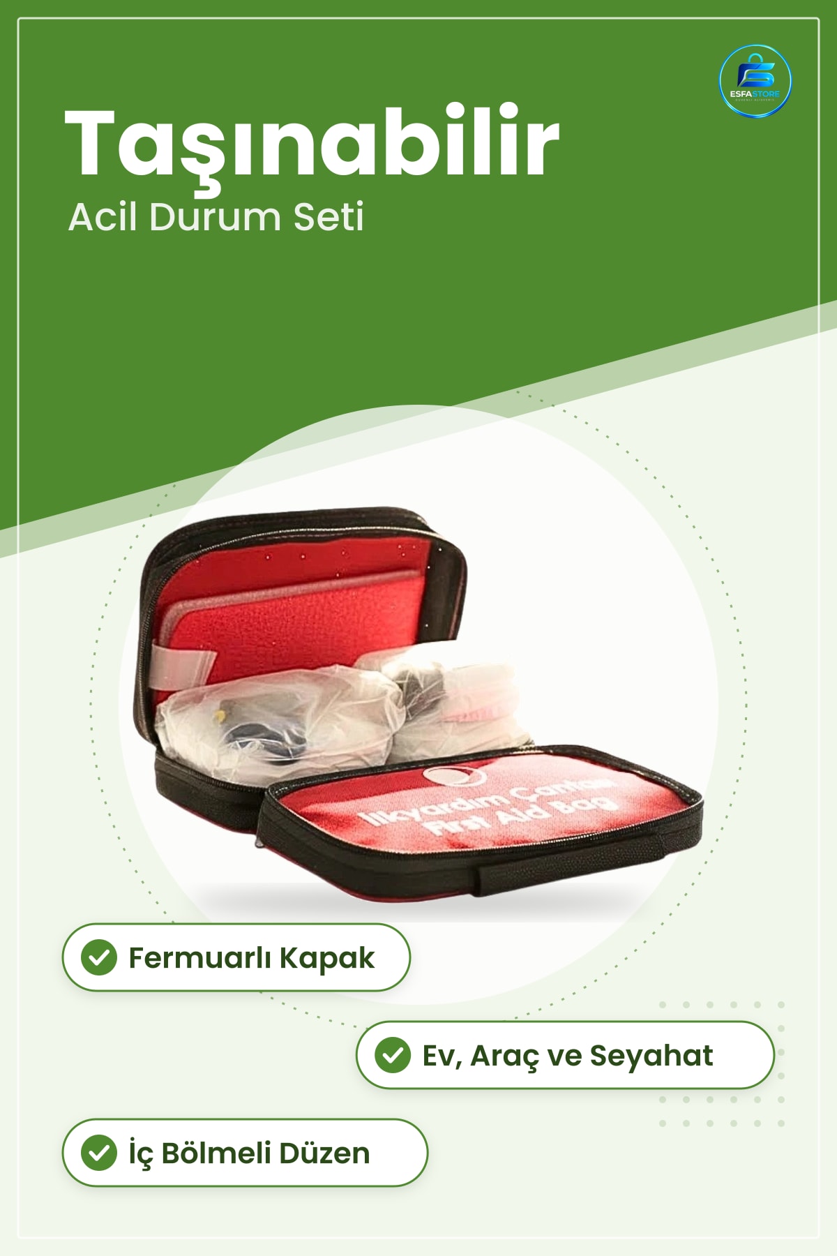 İlk Yardım Çantası Ekipmanı Taşınabilir Acil Durum Sağlık Seti Ev Araç Seyahat Medikal Fermuarlı