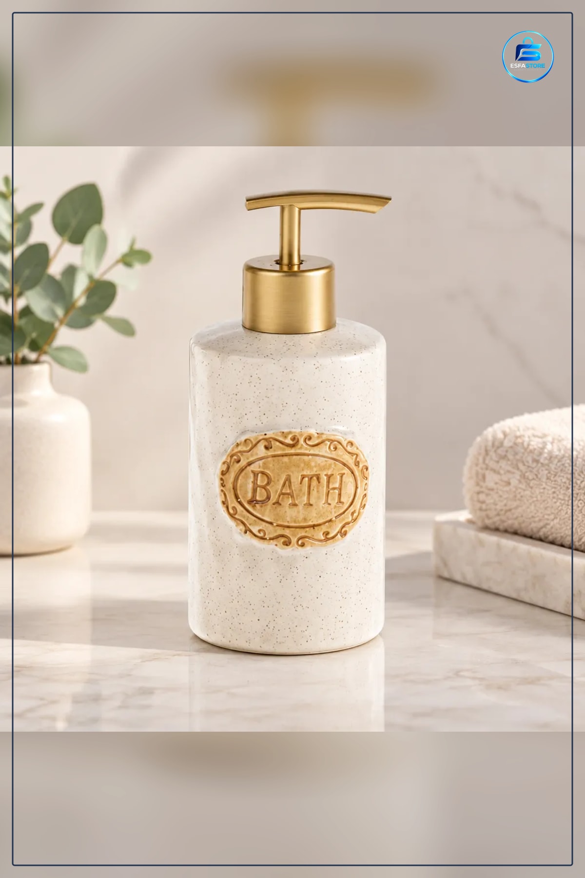 Seramik Sıvı Sabunluk Beyaz Taşlı Pompalı Dekoratif Banyo Lavabo Tezgah Aksesuarı