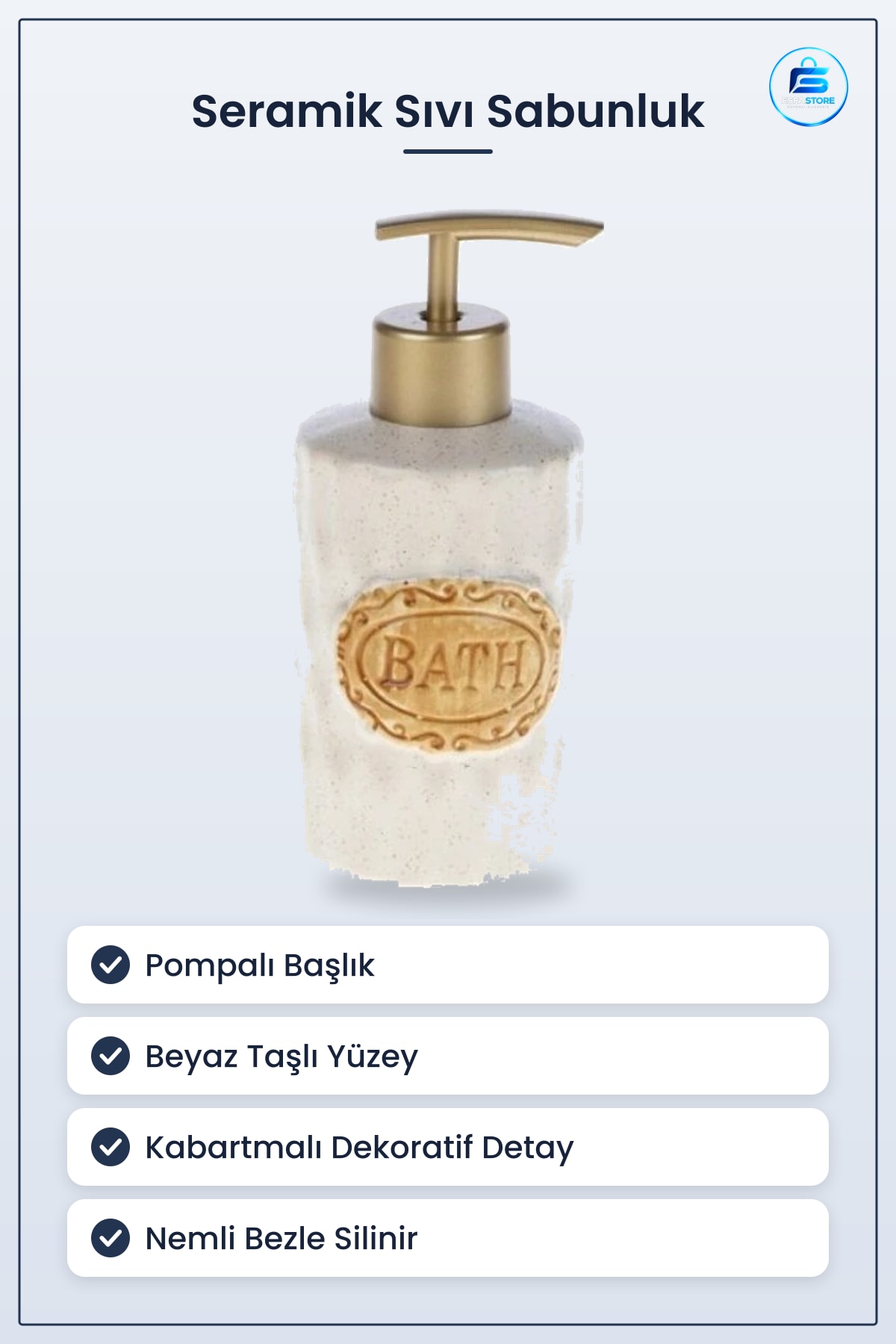 Seramik Sıvı Sabunluk Beyaz Taşlı Pompalı Dekoratif Banyo Lavabo Tezgah Aksesuarı