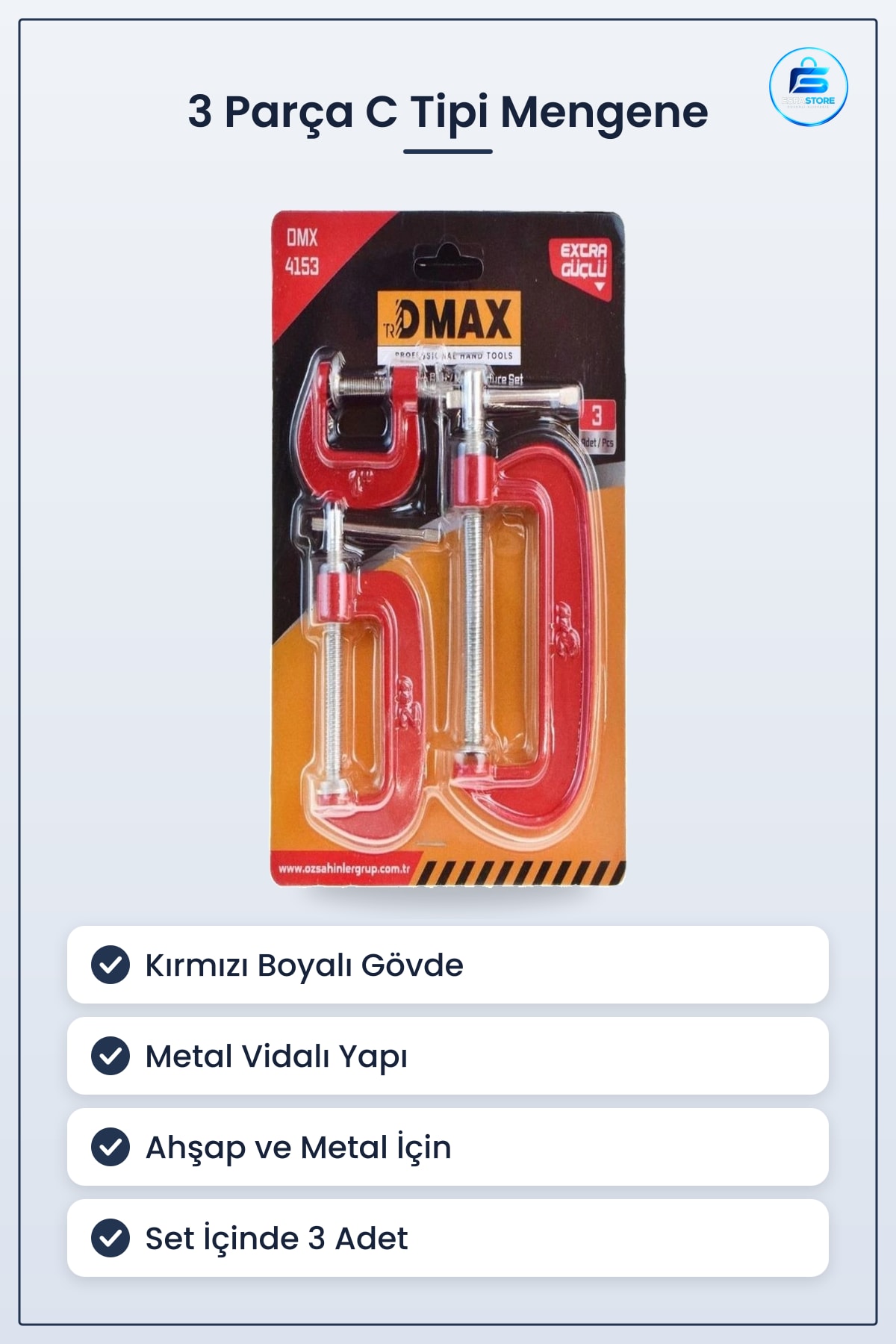 Mengene Seti 3 Parça C Tipi Kırmızı Ağaç İşi Sıkma Tutucu Ev Atölye Tamir Aracı Sıkıştırma Çelik