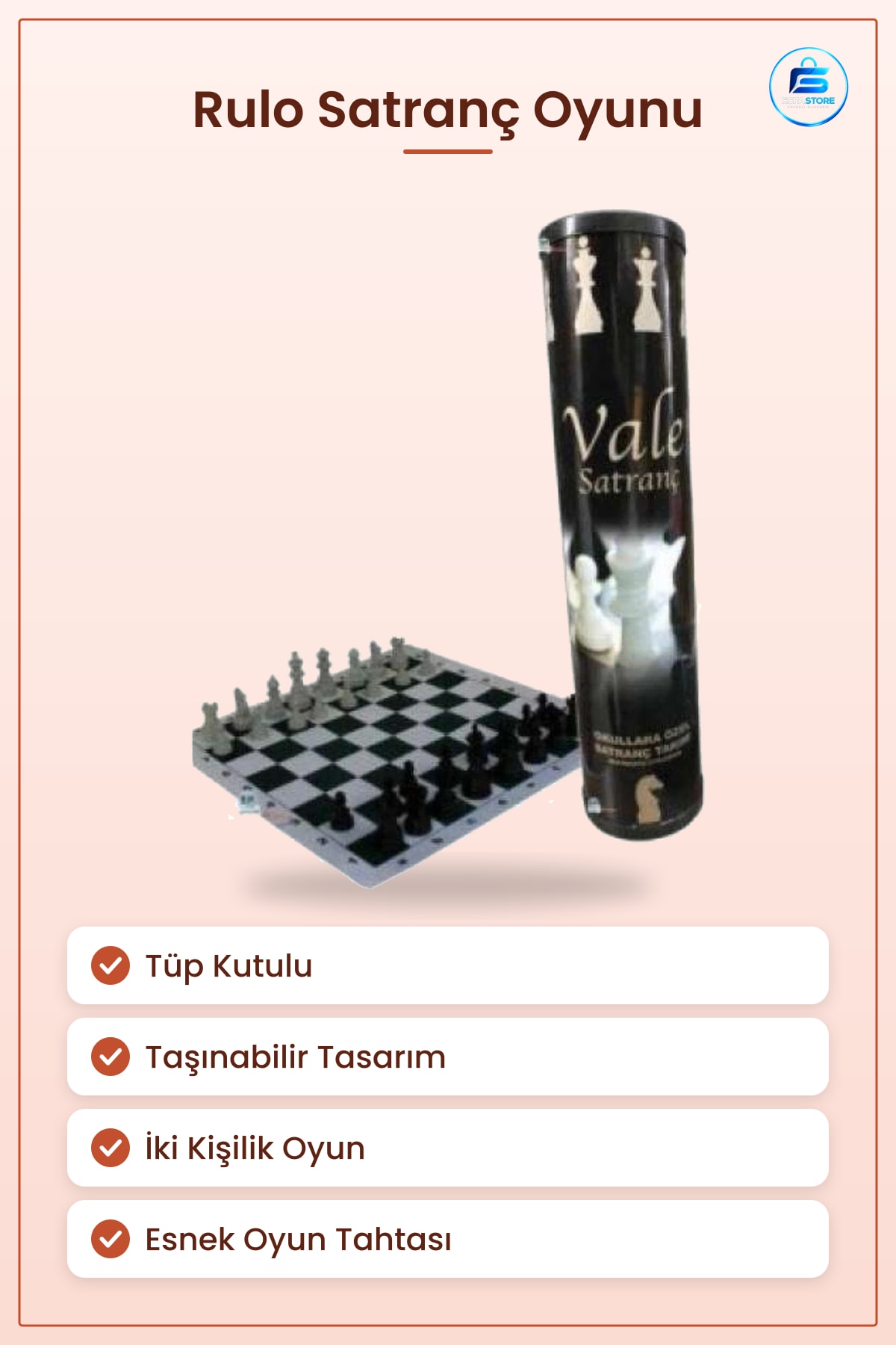 Rulo Satranç Oyunu Tüp Kutulu Taşınabilir Hobi Eğlence Çocuk Yetişkin Strateji Masa