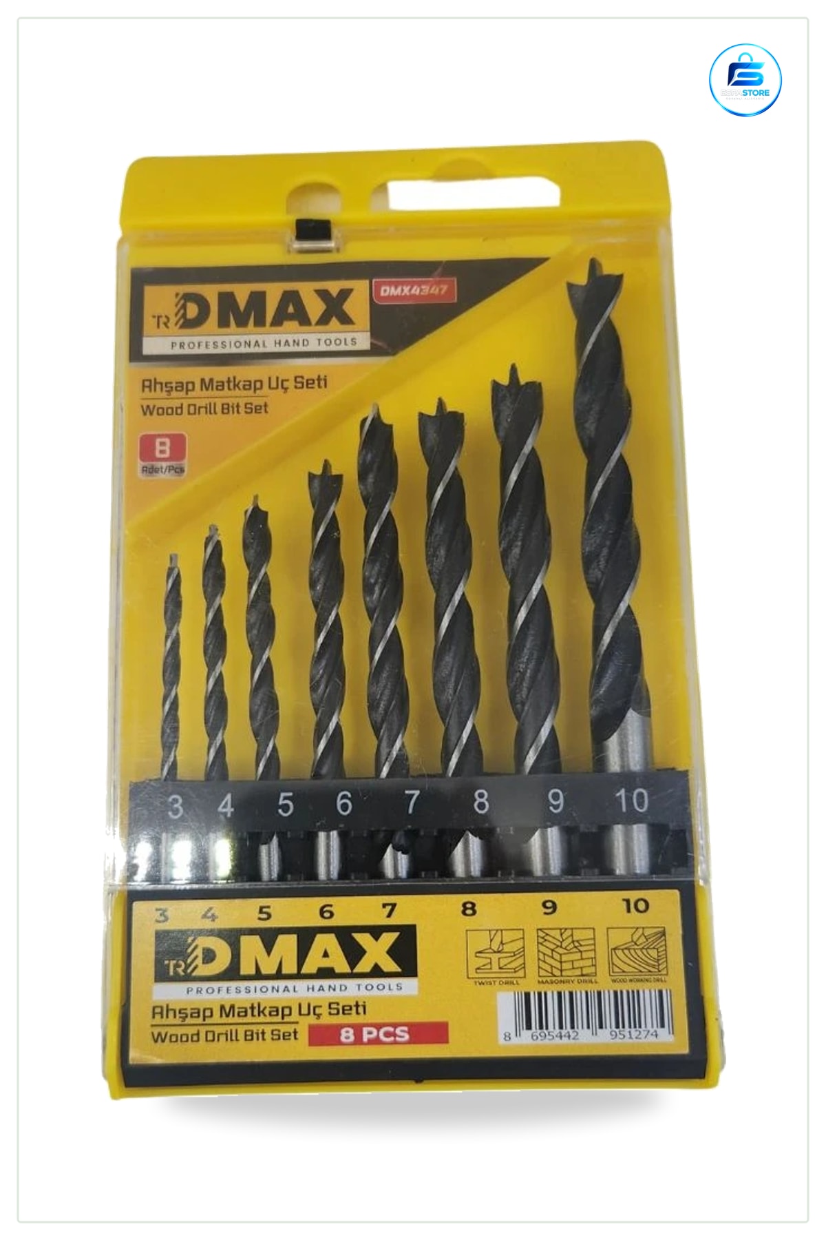 Ahşap Matkap Ucu Seti 8 Parça 3 ile 10 mm Arası Delme Uçları Elektrikli El Aleti Aksesuarı