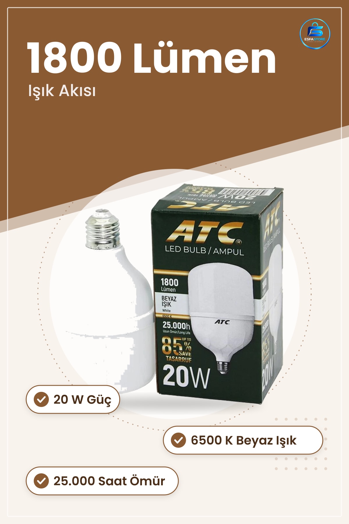 LED Torç Ampul 20 W Beyaz Işık Lümen Enerji Tasarruflu Ev Ofis Aydınlatma Ampulü