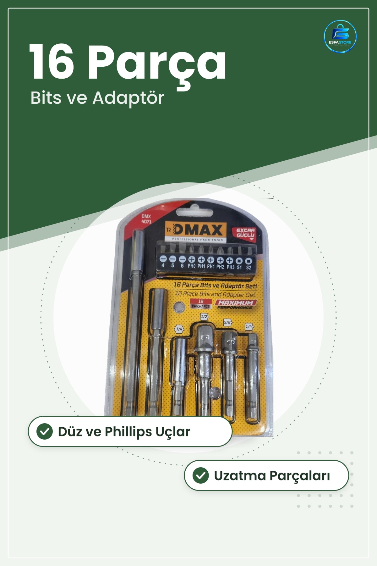 16 Parça Bits ve Adaptör Seti Tornavida Ucu Uzatma Lokma Elektrikli Aksesuarı Atölye Tamir