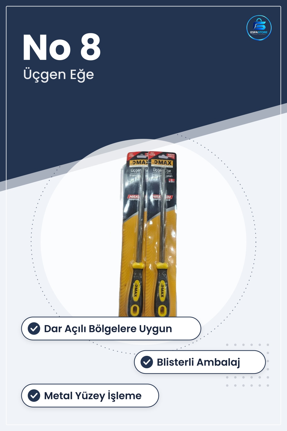 Üçgen Eğe Seti No 8 Blisterli Manuel El Aleti Metal Tesviye Hırdavat Düzeltme Aracı