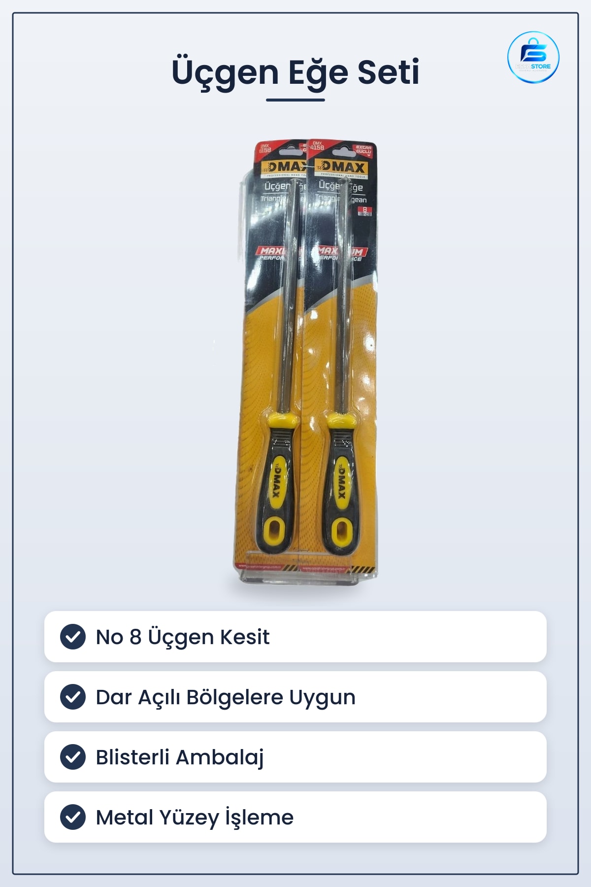 Üçgen Eğe Seti No 8 Blisterli Manuel El Aleti Metal Tesviye Hırdavat Düzeltme Aracı