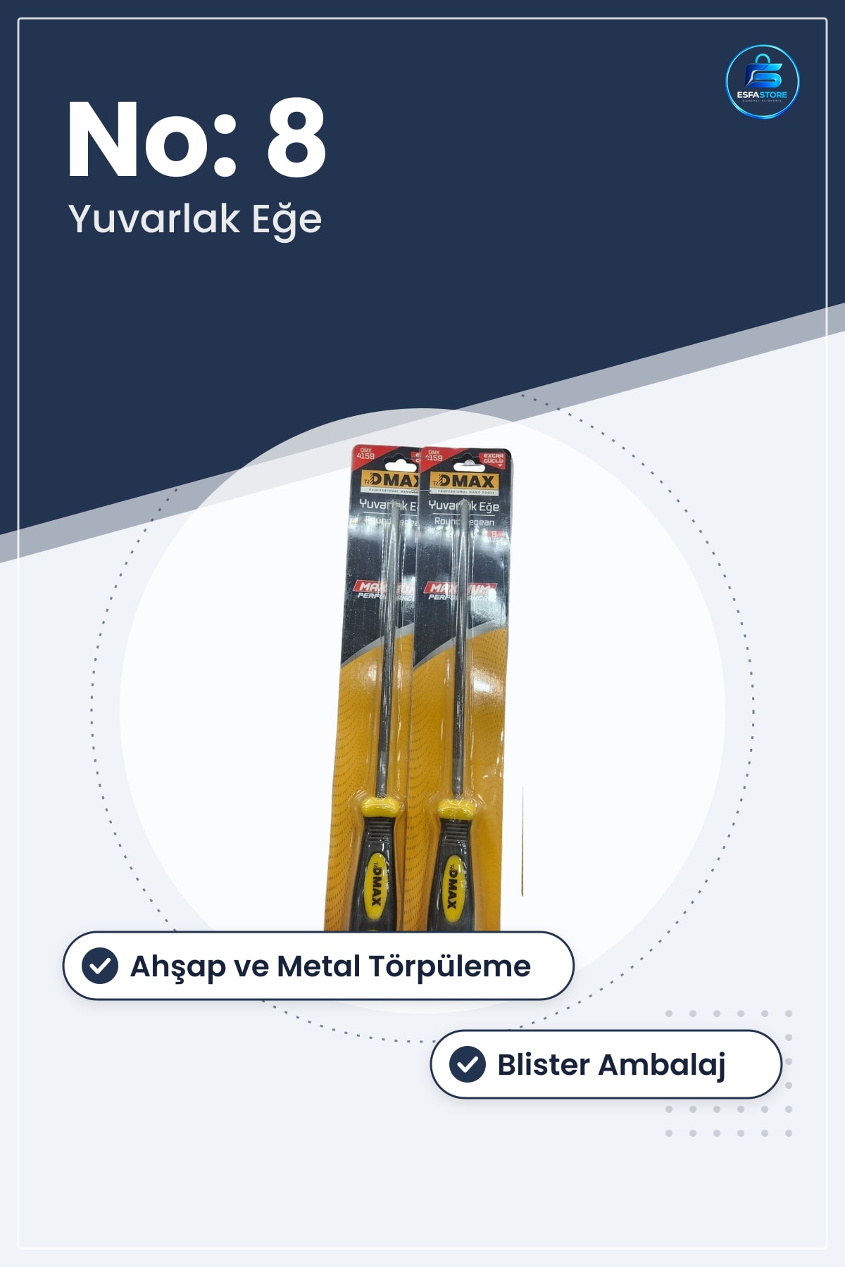 Yuvarlak Eğe No: 8 Blisterli Manuel El Aleti Ahşap Metal Törpüleme Hırdavat Atölye